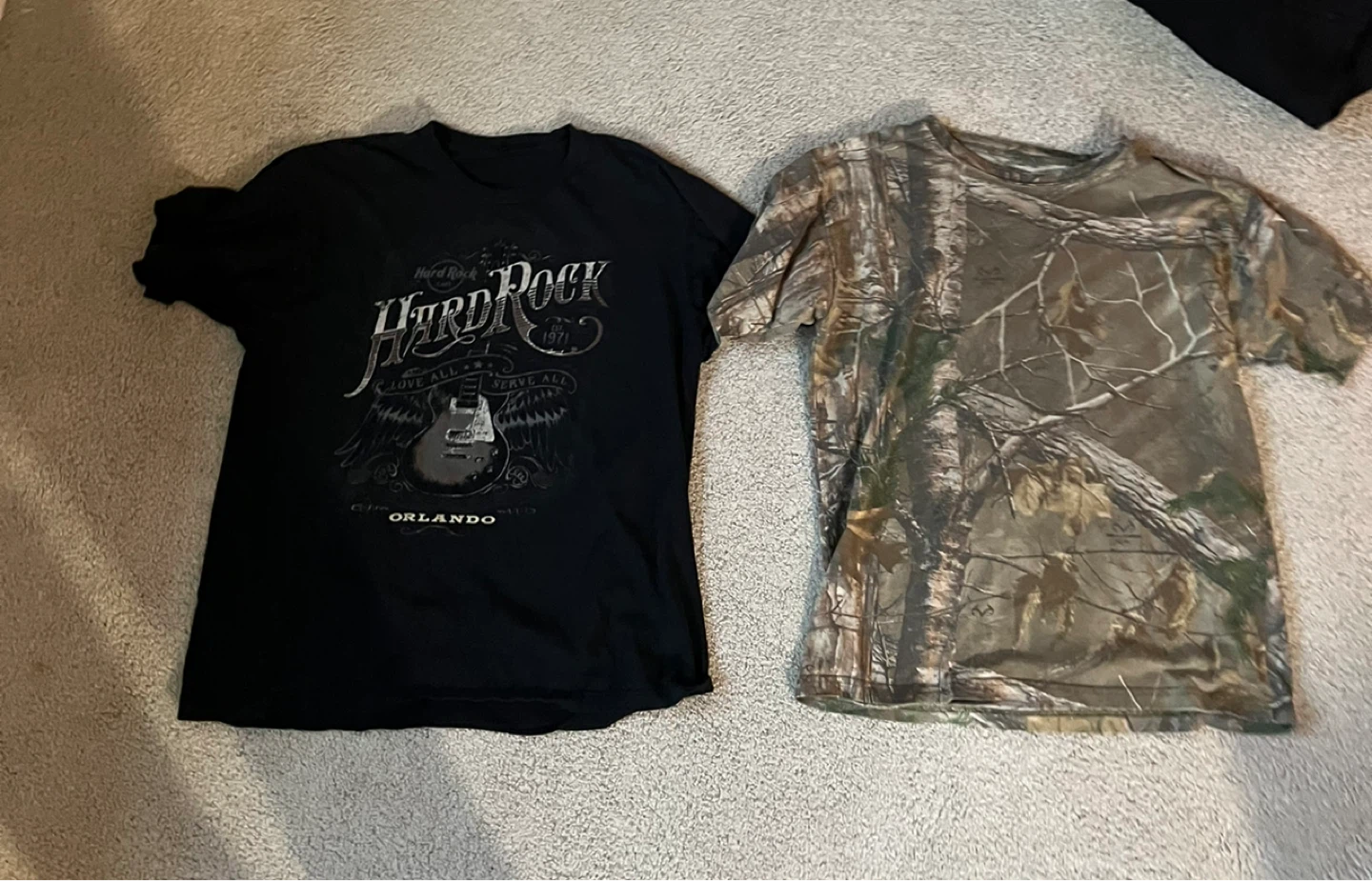Two T-Shirts: Hard Rock & Camo Real Tree