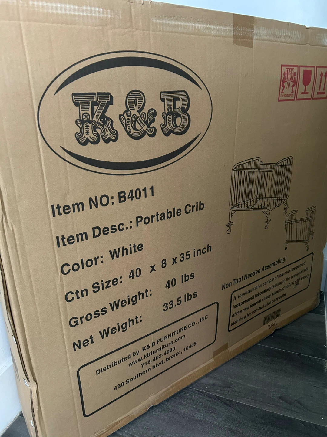 K&B Portable Crib - White - B4011 - photo 2
