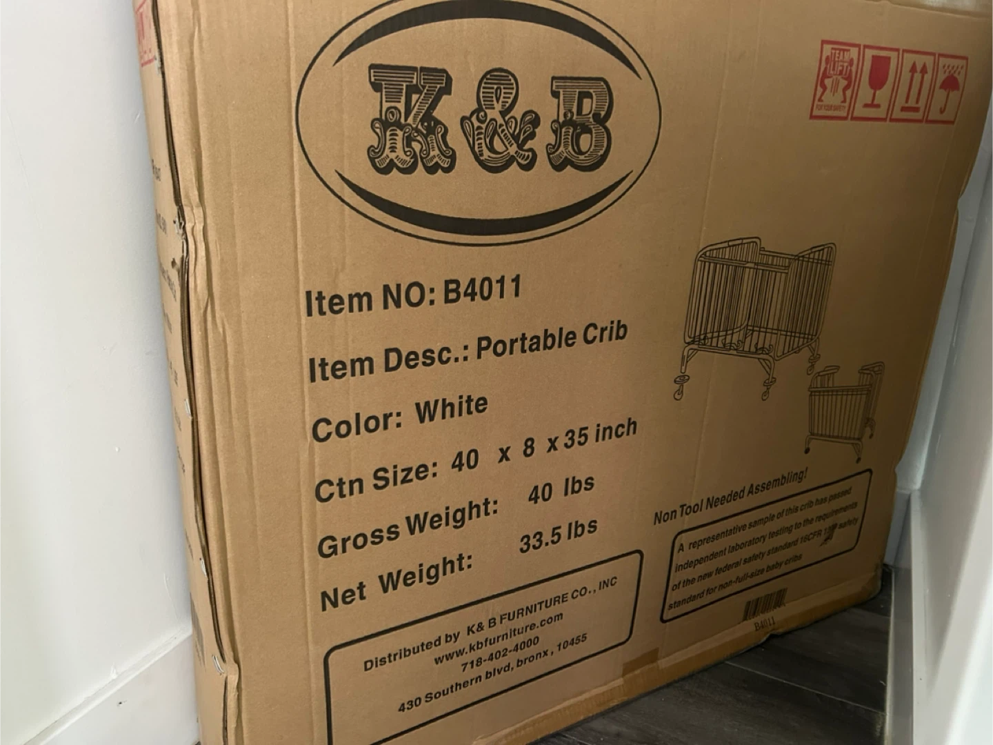 K&B Portable Crib - White - B4011