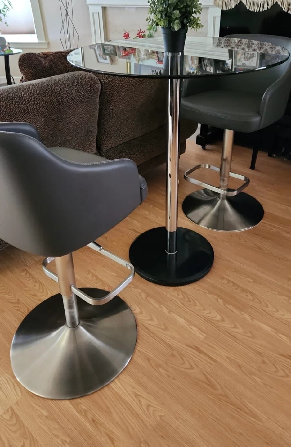 Modern Grey Leather Bar Stools - Set of 2
