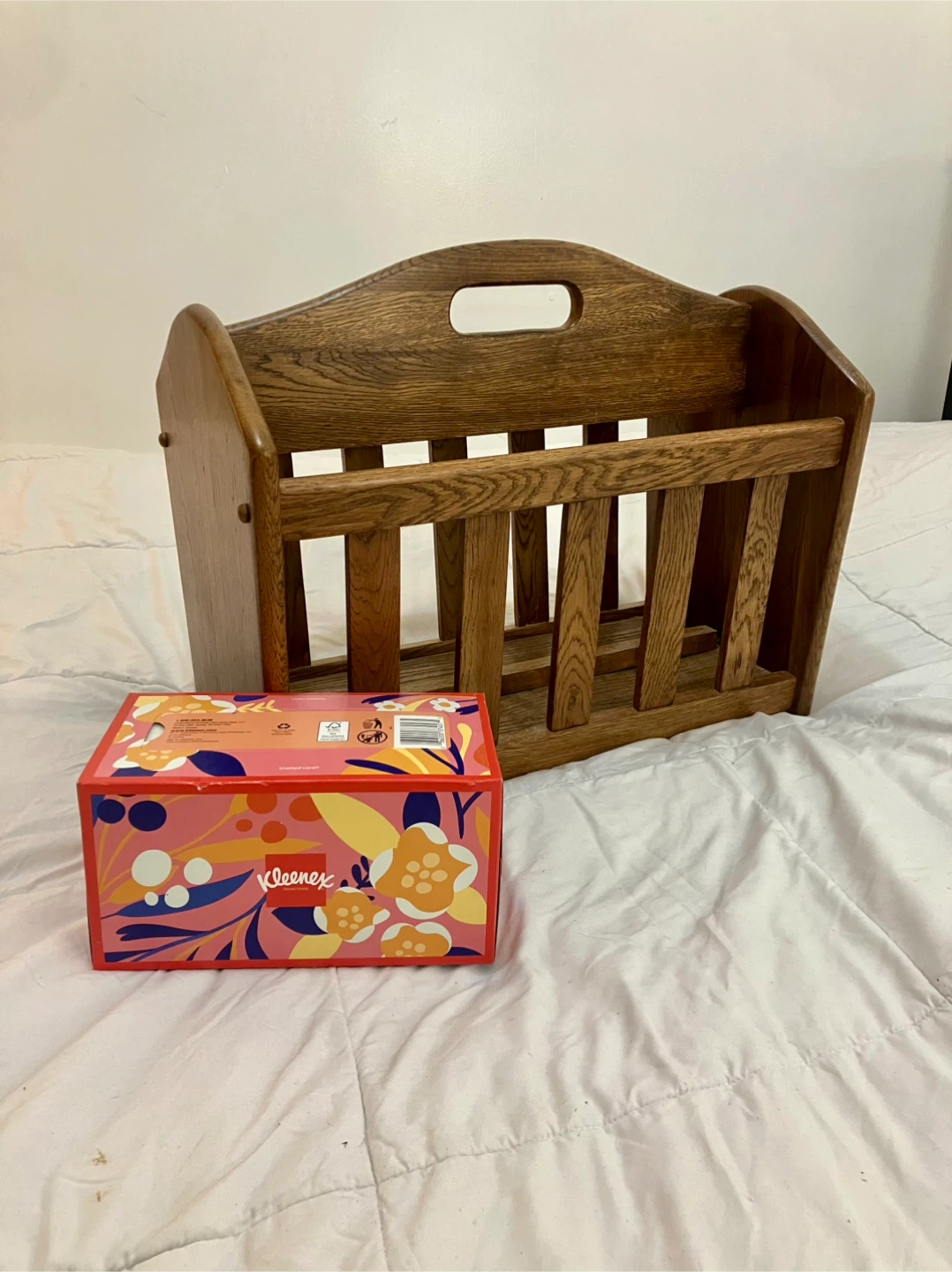 Vintage Oak Wood Magazine Rack - 19” x 11” x 15” - photo 3