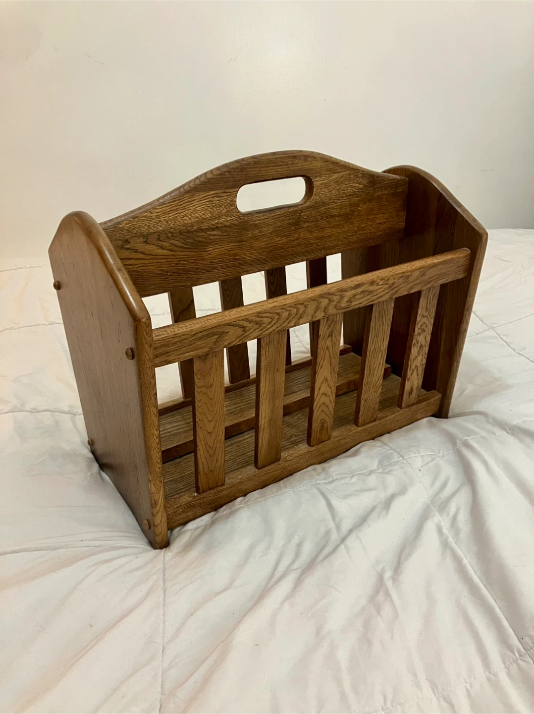 Vintage Oak Wood Magazine Rack - 19” x 11” x 15”