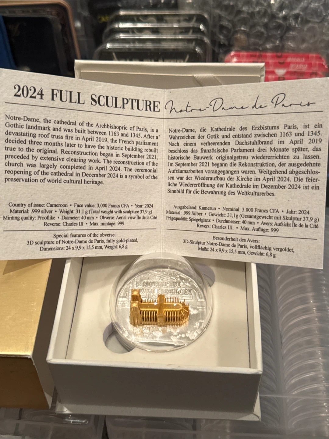 NOTRE DAME DE PARIS Full Sculpture 1 Oz Silver Coin  2024 - photo 4