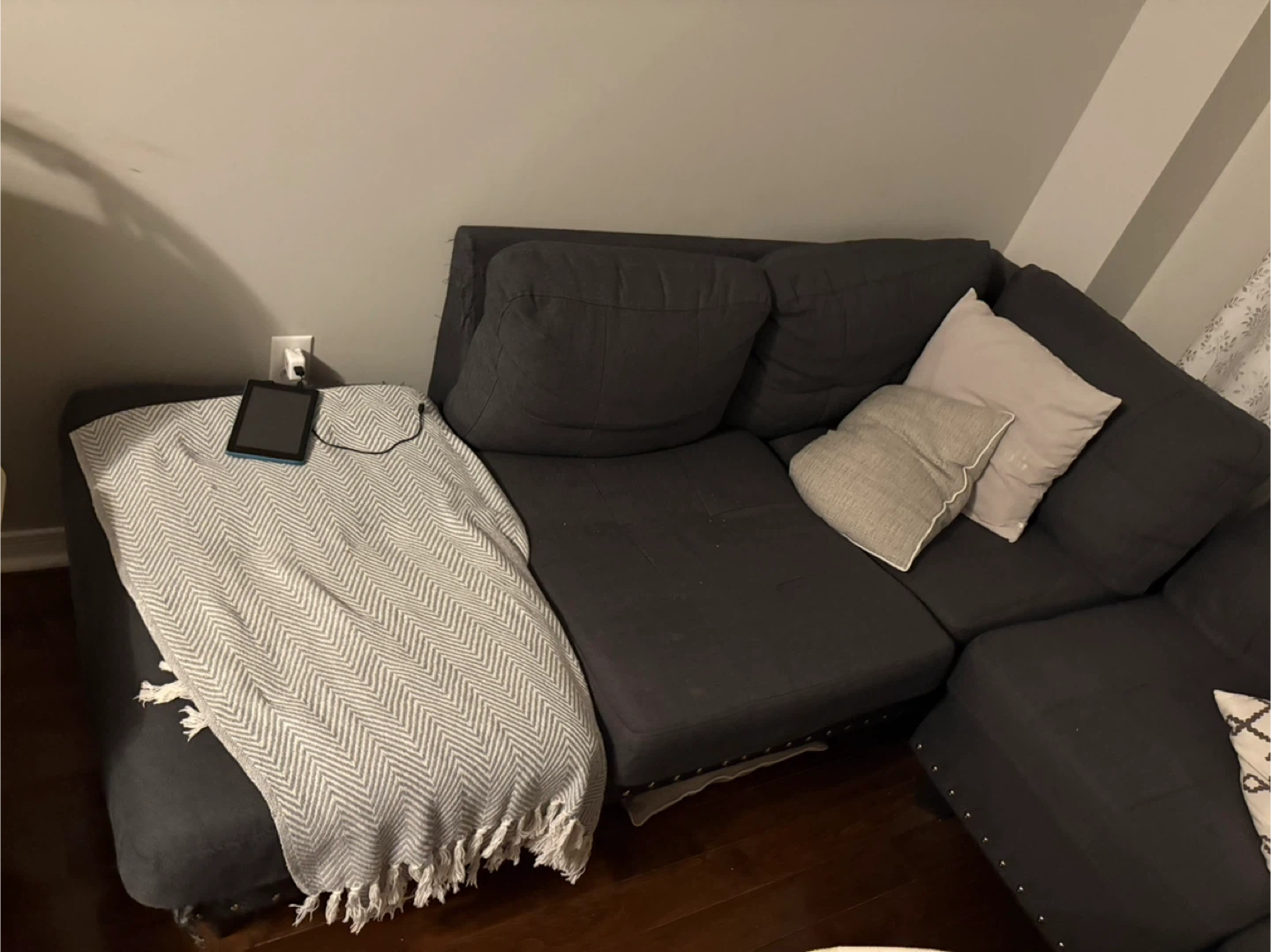 Dark Grey Sectional Sofa with ottoman