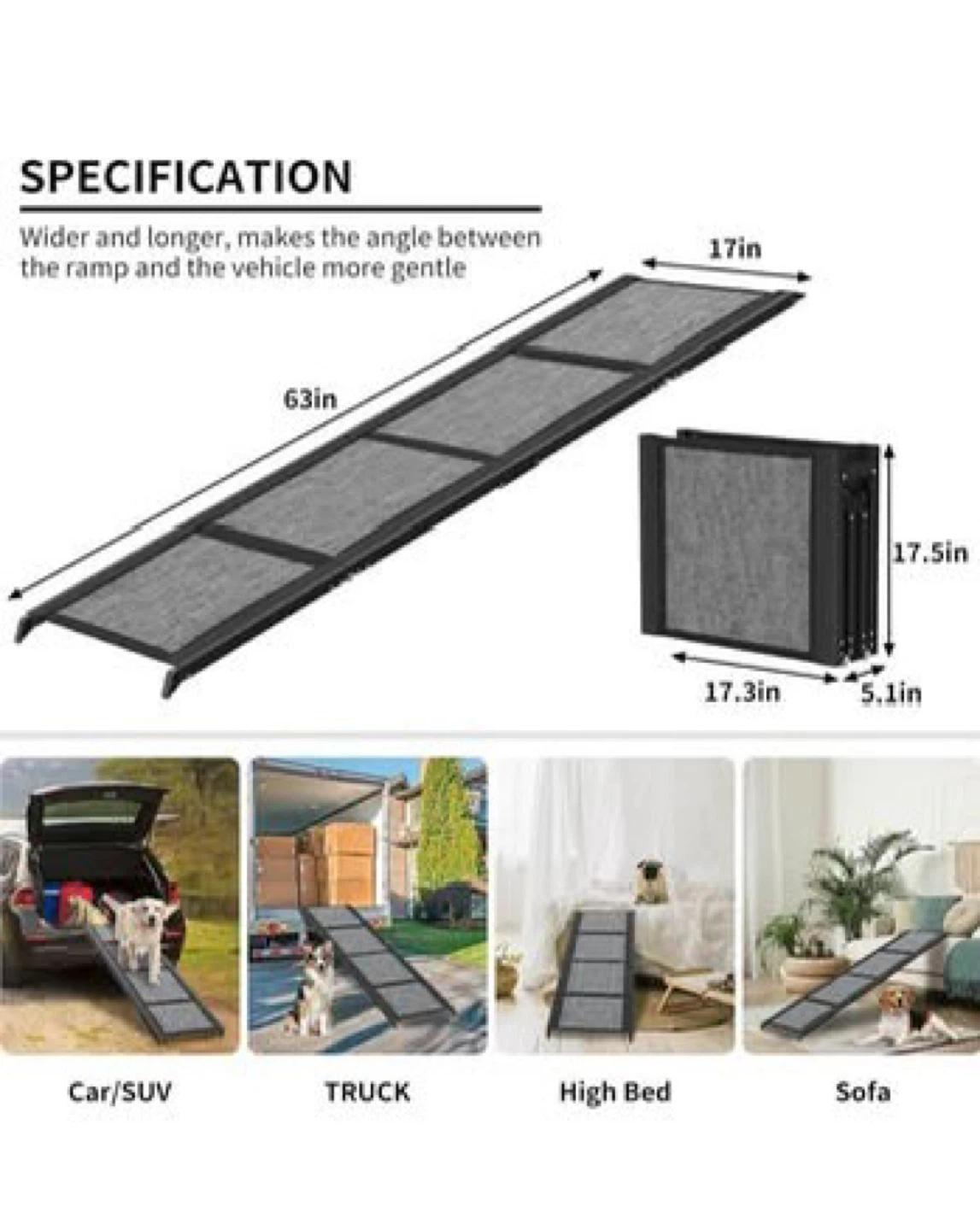 Brand new Dog Ramp for Car, 63" m & 17" Extra Wide Dog Car
