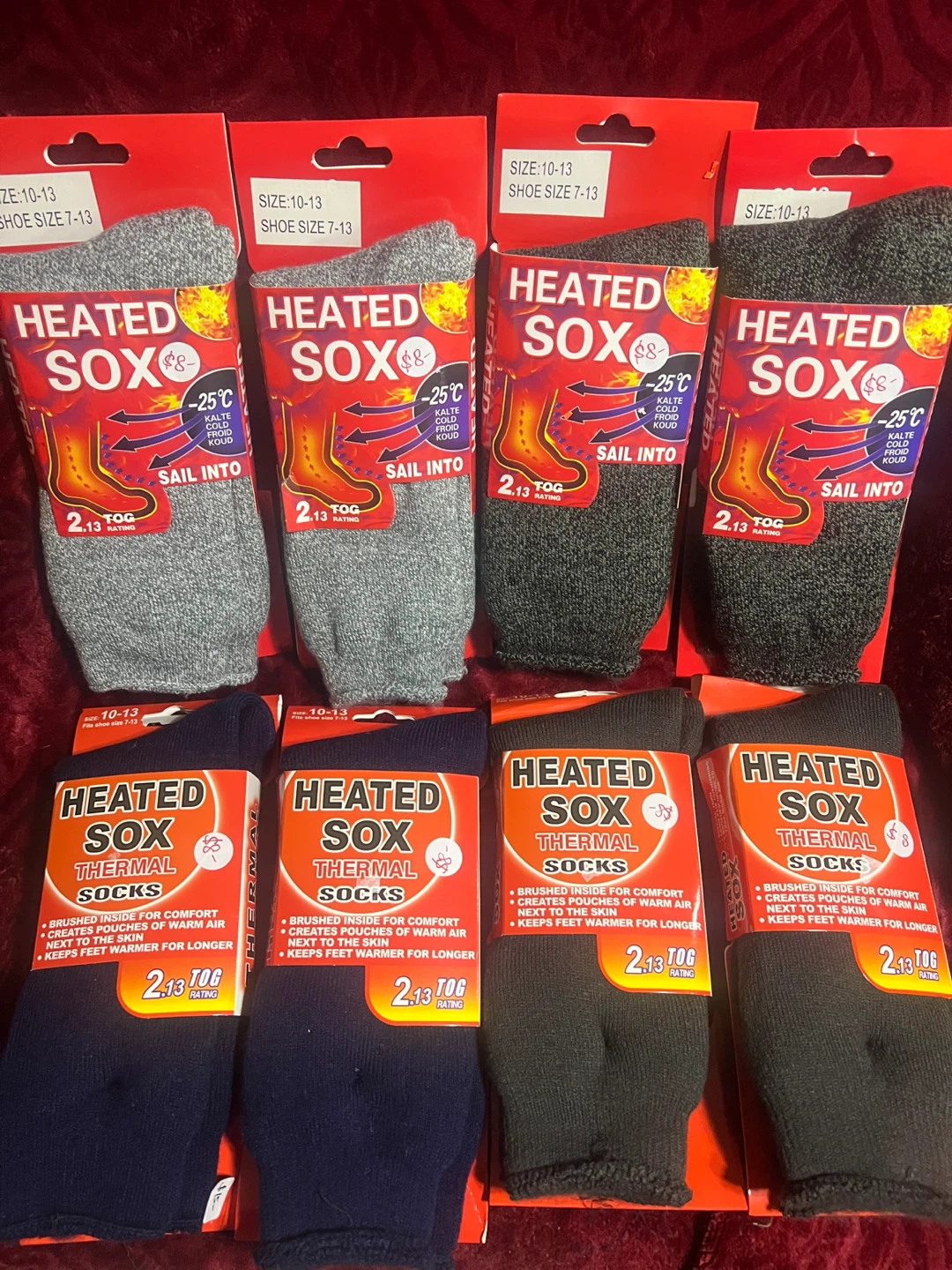 Heated Sox Thermal Socks - Size 10-13, New