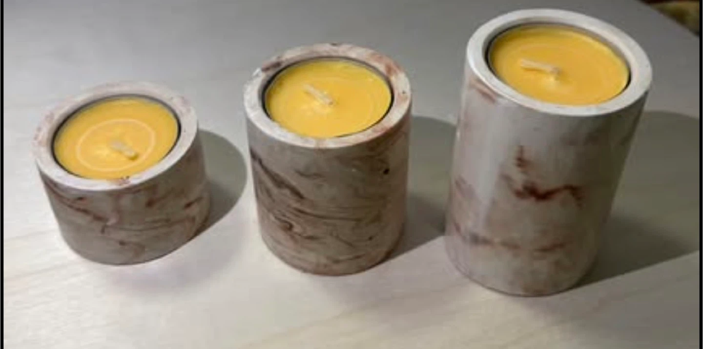 Handmade Marbled Candle Trio, minimalist style pillar candle - photo 3