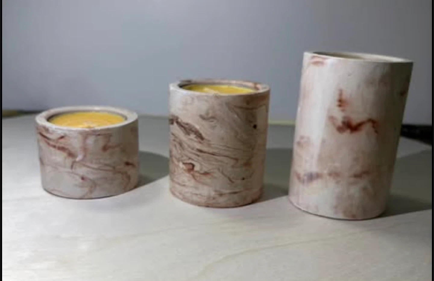 Handmade Marbled Candle Trio, minimalist style pillar candle - photo 5