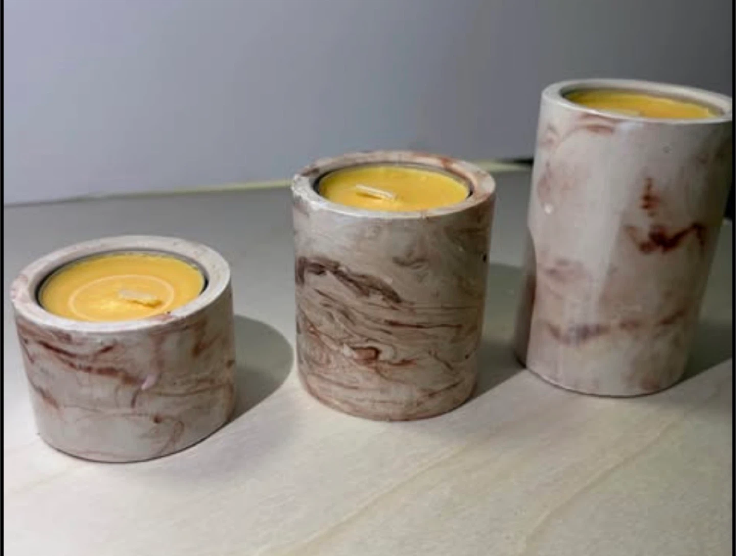 Handmade Marbled Candle Trio, minimalist style pillar candle