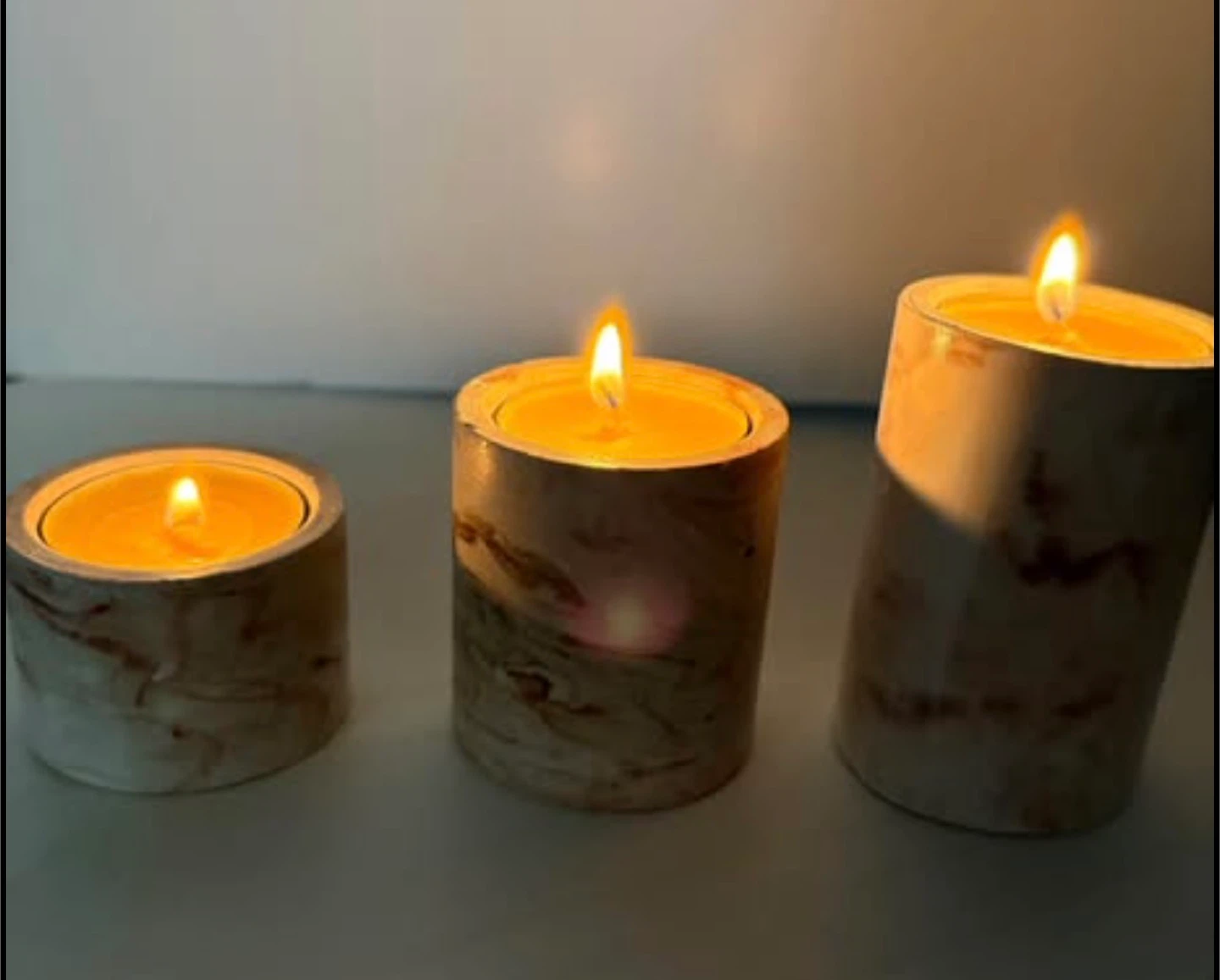Handmade Marbled Candle Trio, minimalist style pillar candle - photo 2