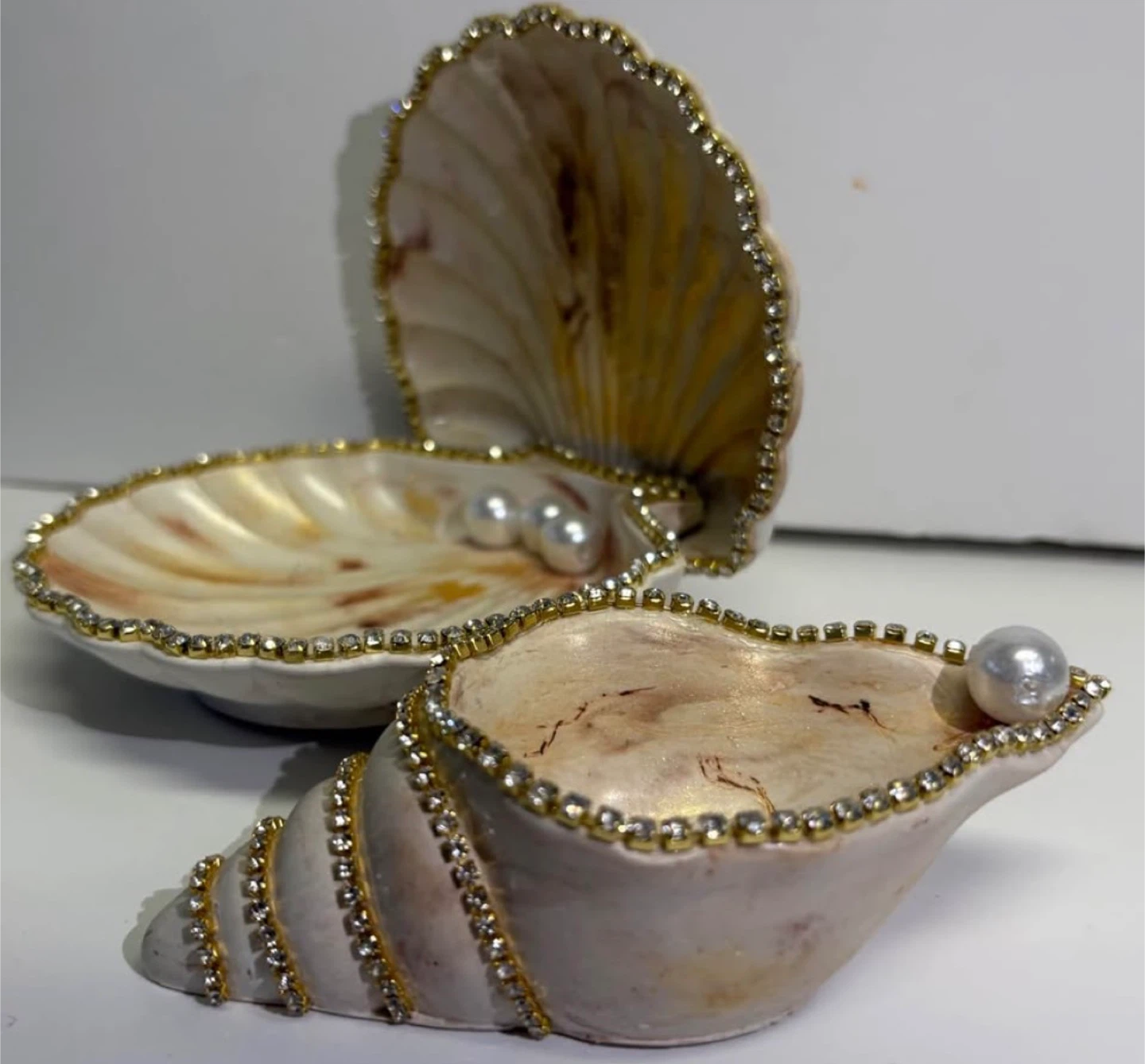 Handmade brown and gold marble coastal seashell trinket - photo 4