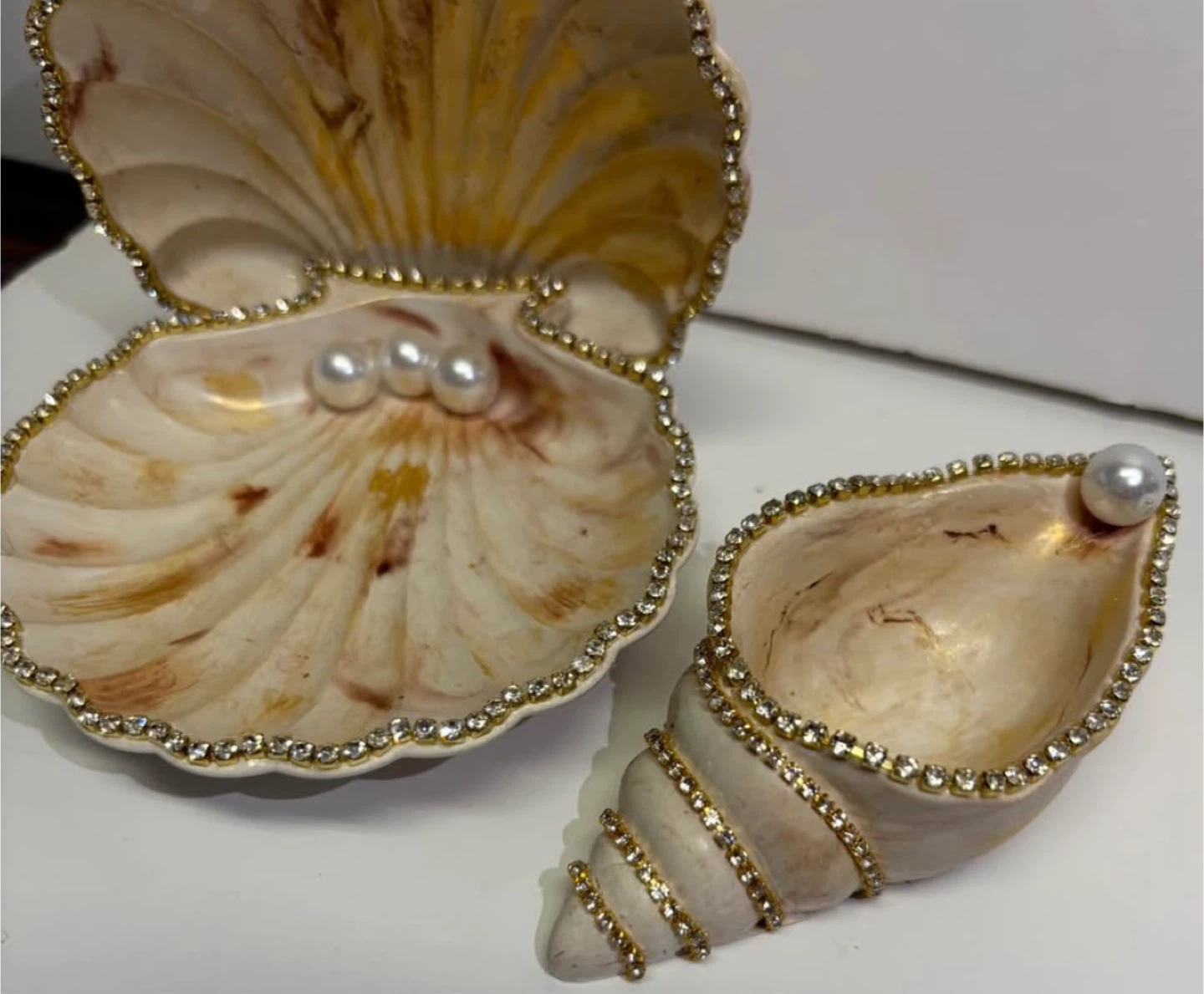 Handmade brown and gold marble coastal seashell trinket - photo 3