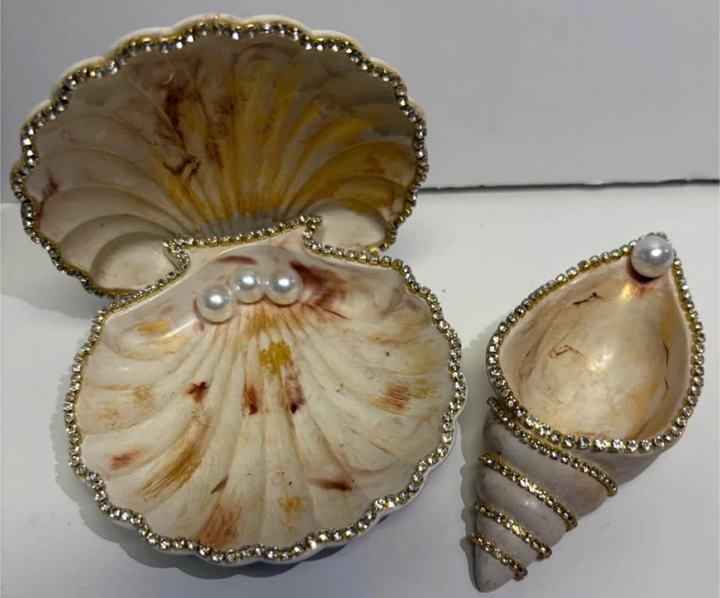 Handmade brown and gold marble coastal seashell trinket - photo 2