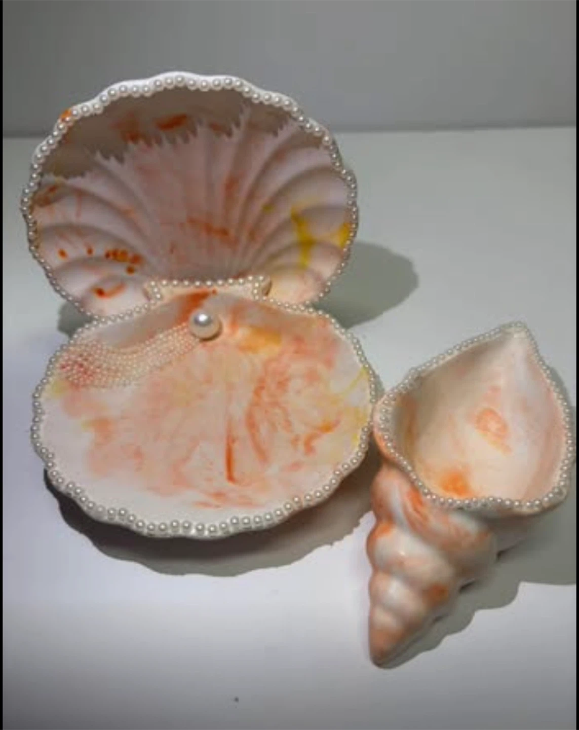 Handmade Seashell Trinket Dish with Pearl Trim