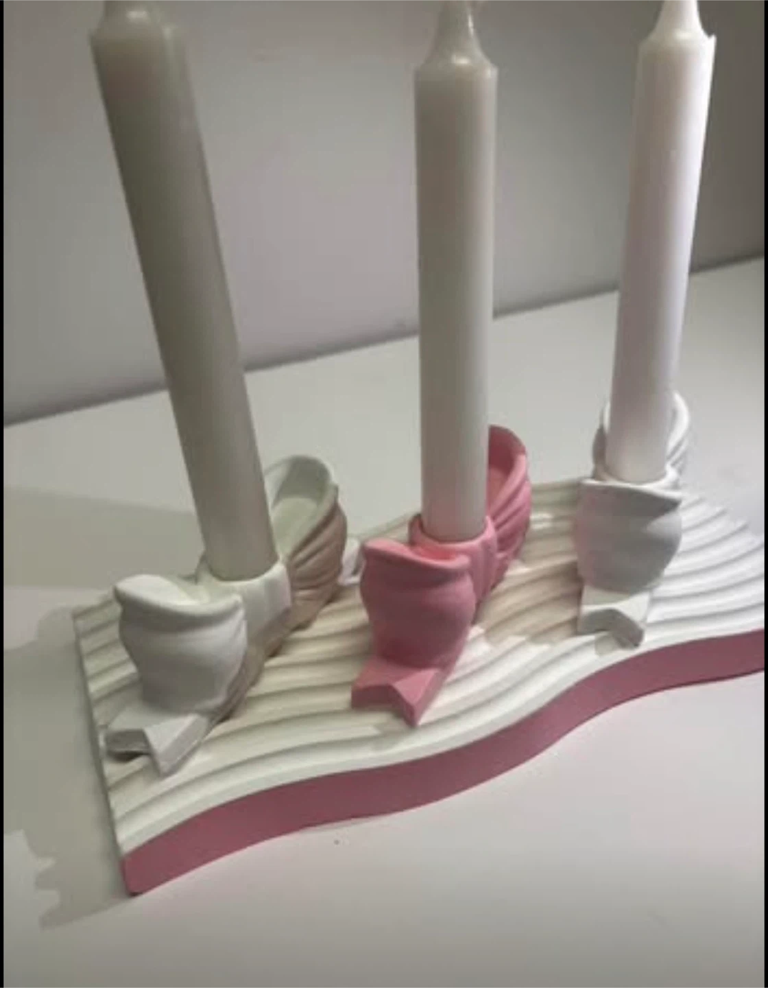 Handmade tray with 3 Pink and White Ribbon Candlestick Stand - photo 2