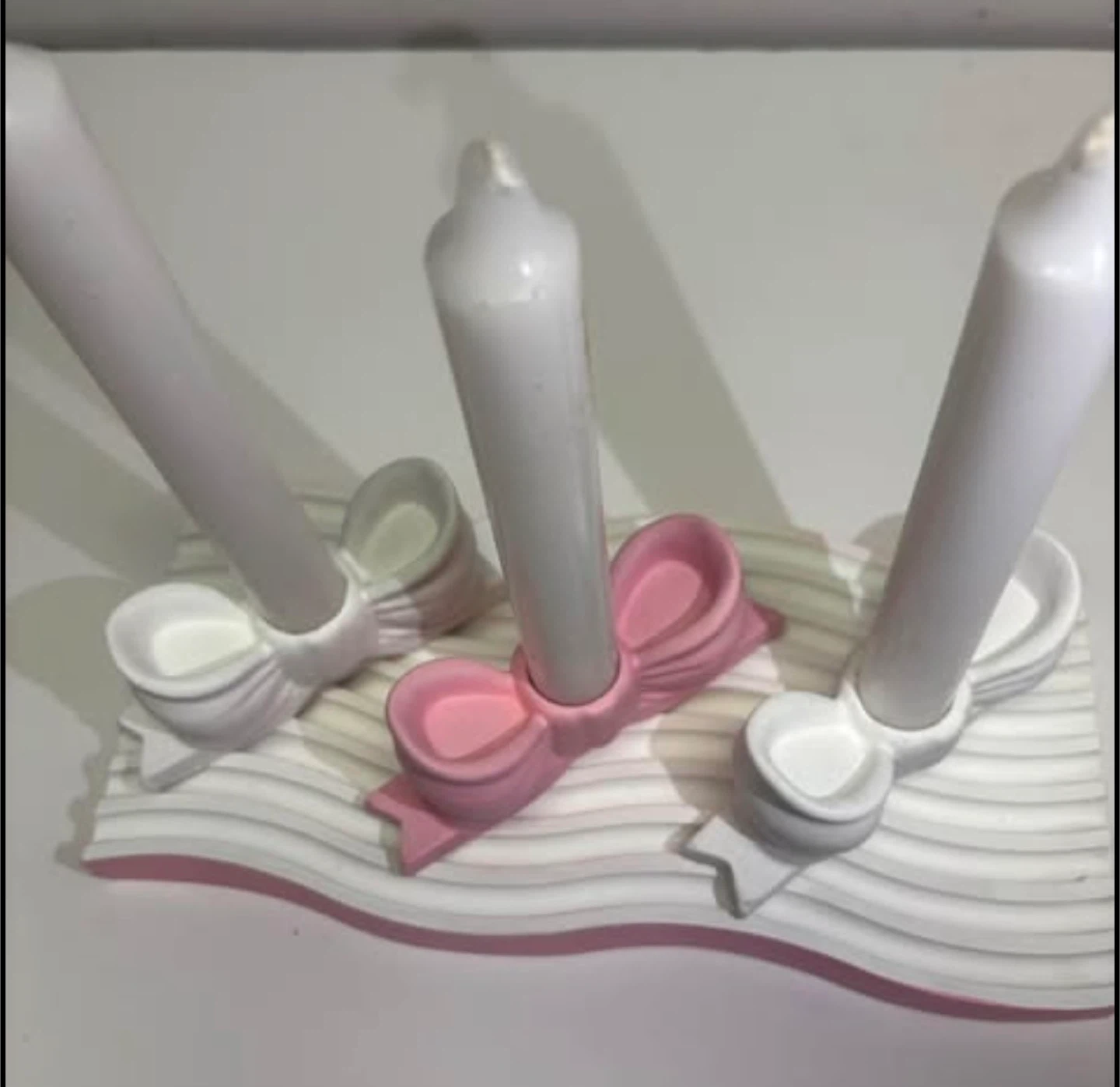 Handmade tray with 3 Pink and White Ribbon Candlestick Stand - photo 4