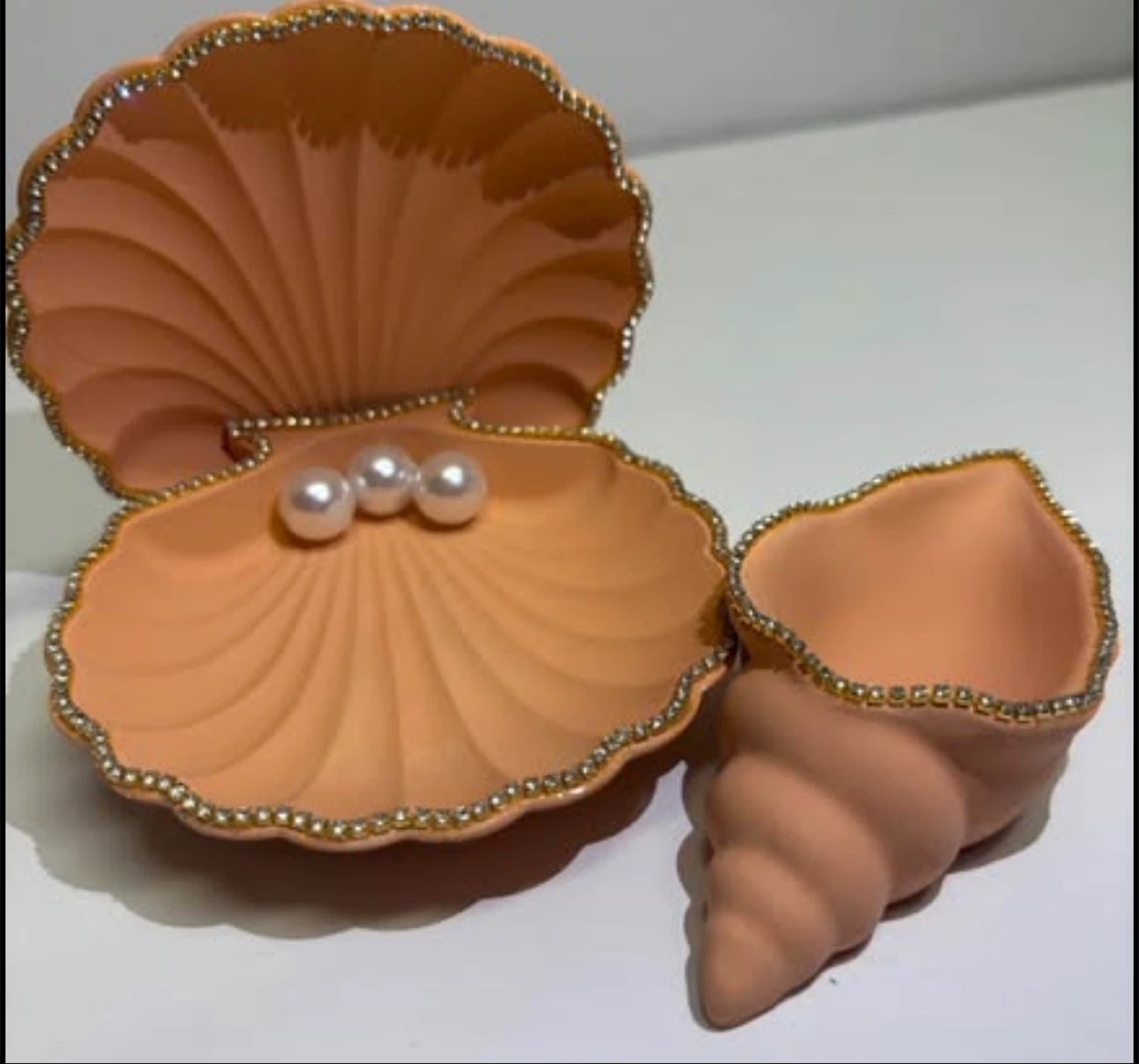 handmade salmon colored seashell trinket set - photo 5