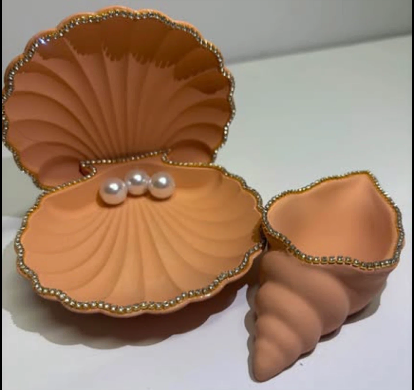 handmade salmon colored seashell trinket set - photo 4