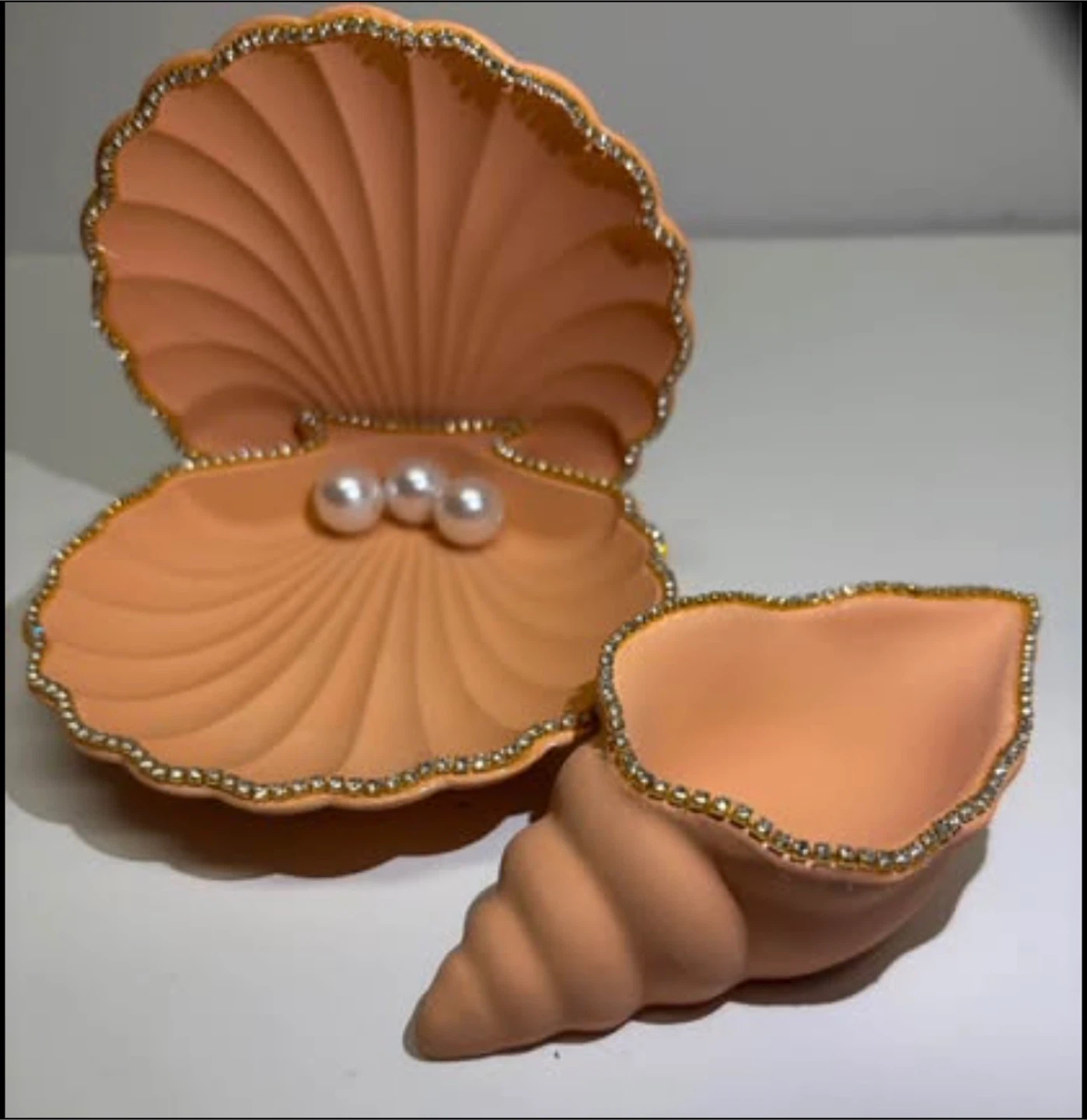 handmade salmon colored seashell trinket set - photo 3