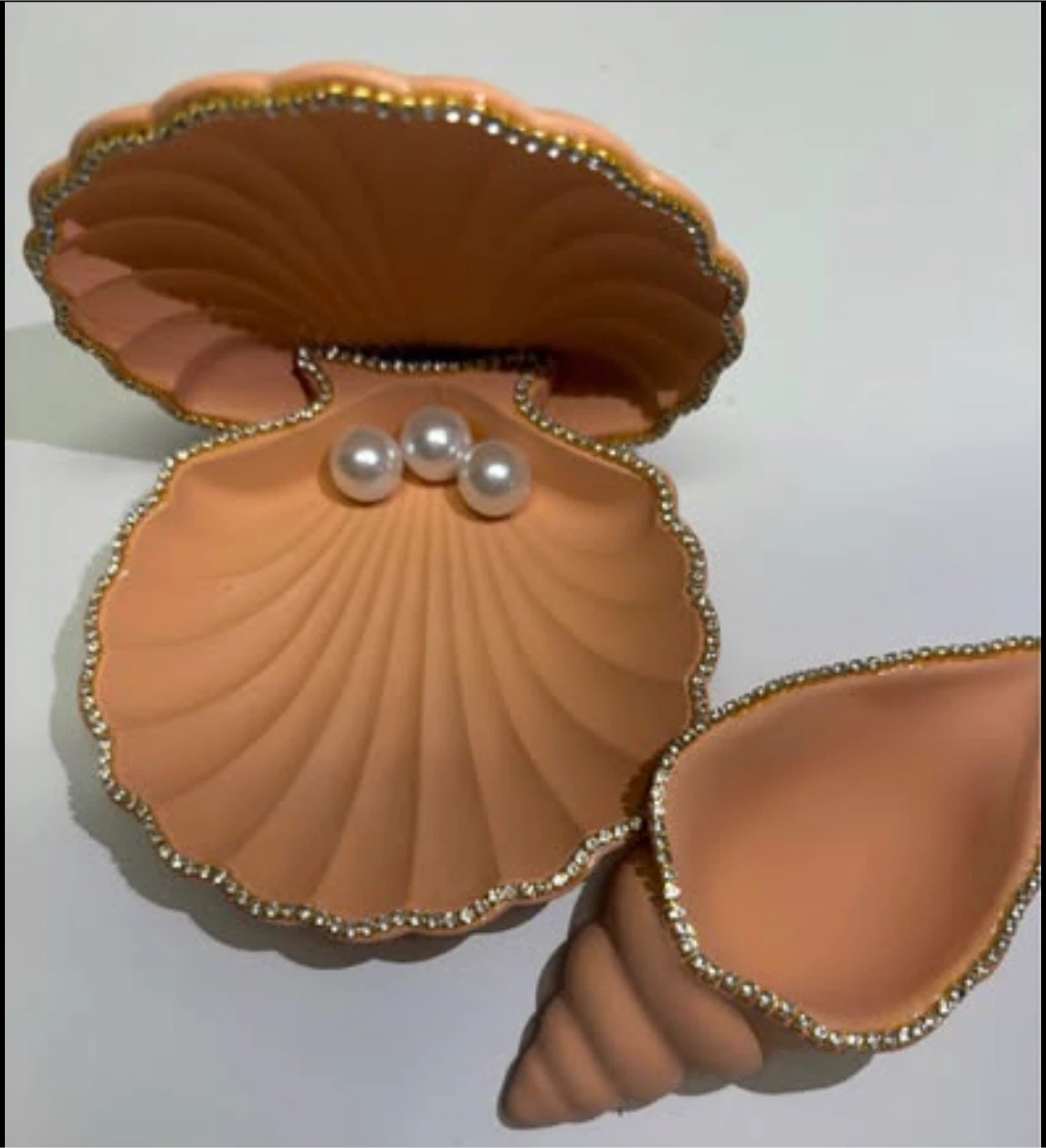 handmade salmon colored seashell trinket set - photo 2