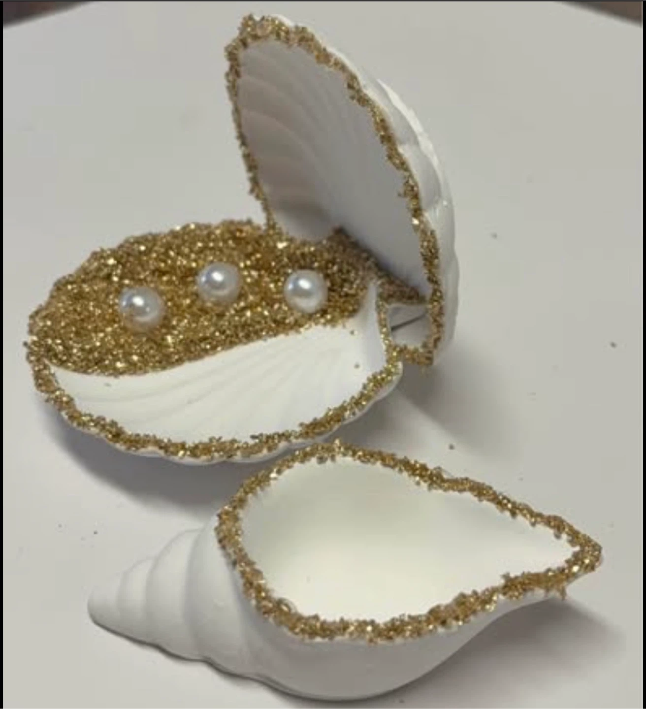 handmade white with gold stones seashell trinket set - photo 2
