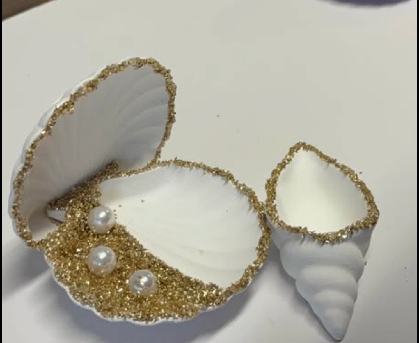handmade white with gold stones seashell trinket set - photo 3