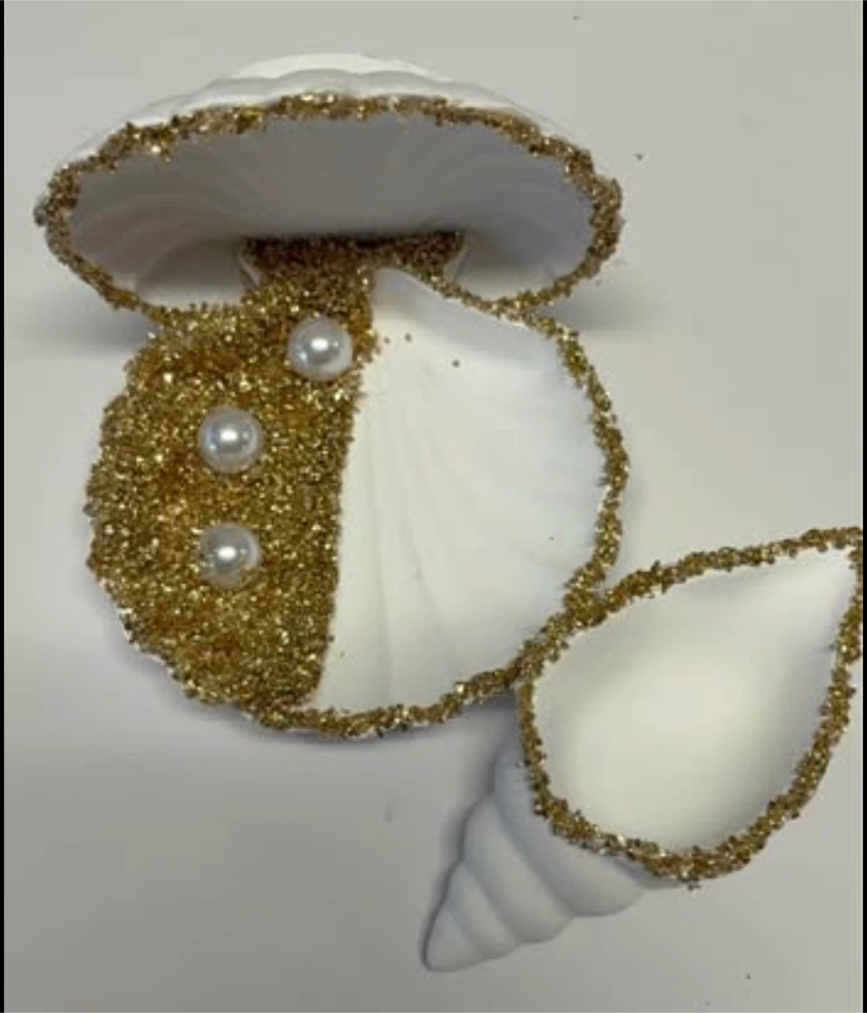 handmade white with gold stones seashell trinket set - photo 4