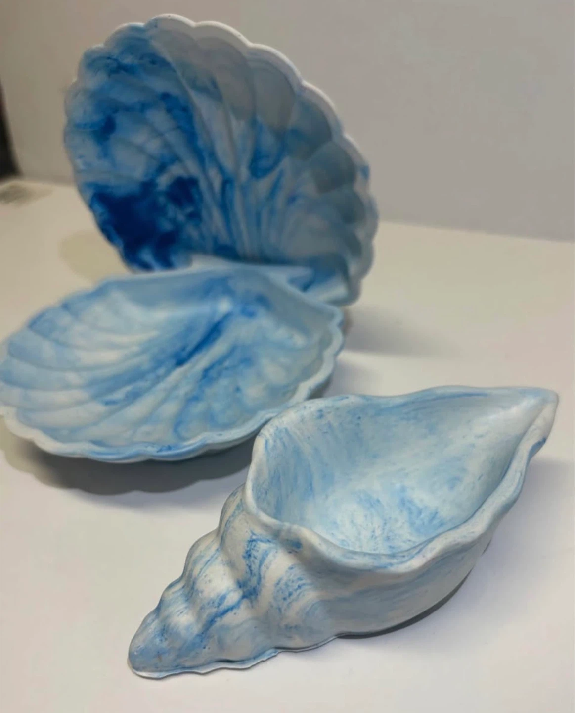 handmade blue marble seashell trinket set  decor - photo 4