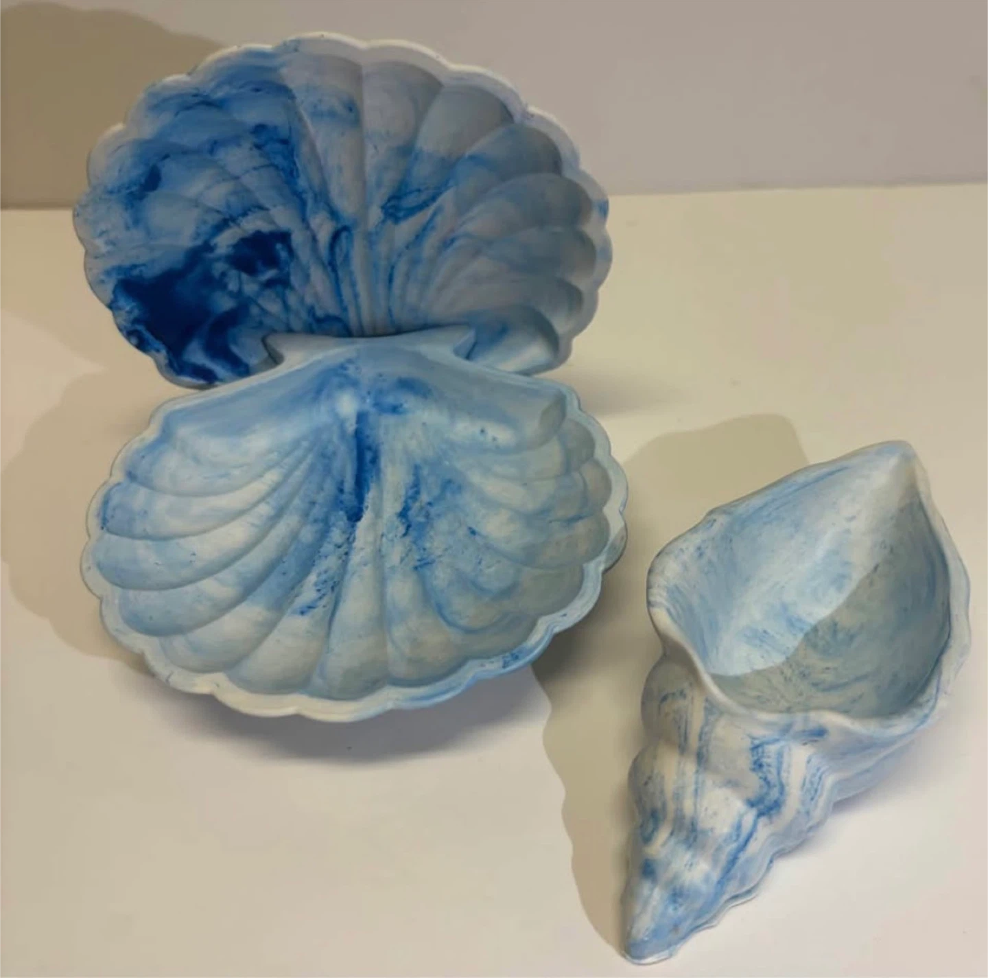 handmade blue marble seashell trinket set  decor