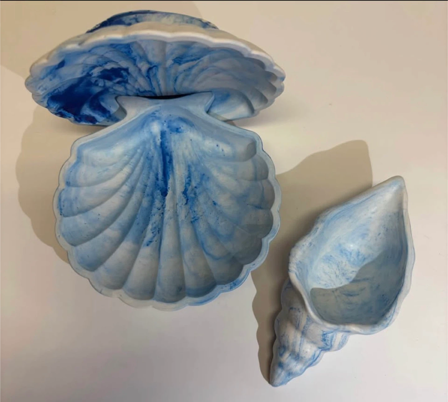 handmade blue marble seashell trinket set  decor - photo 2