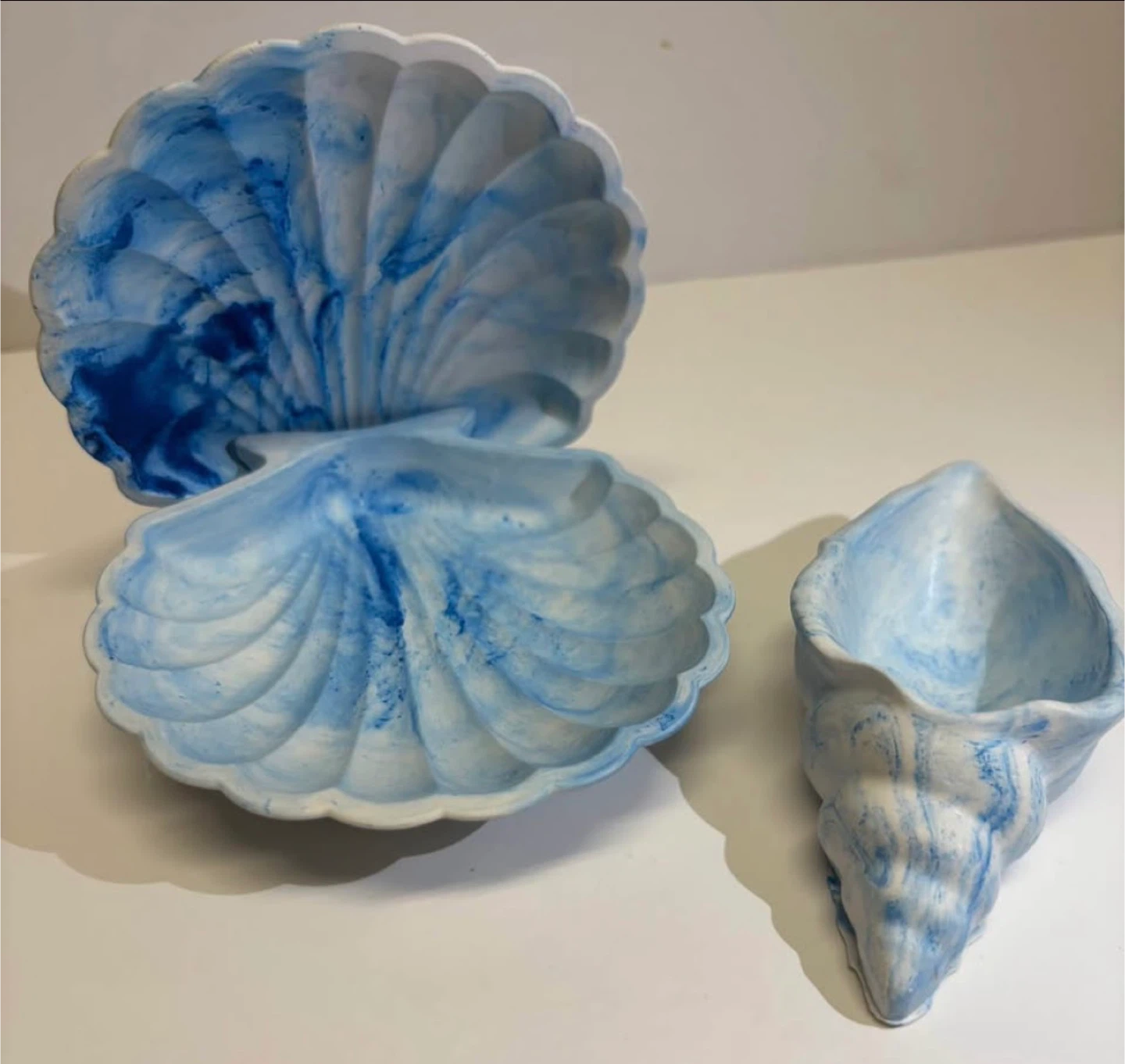 handmade blue marble seashell trinket set  decor - photo 5
