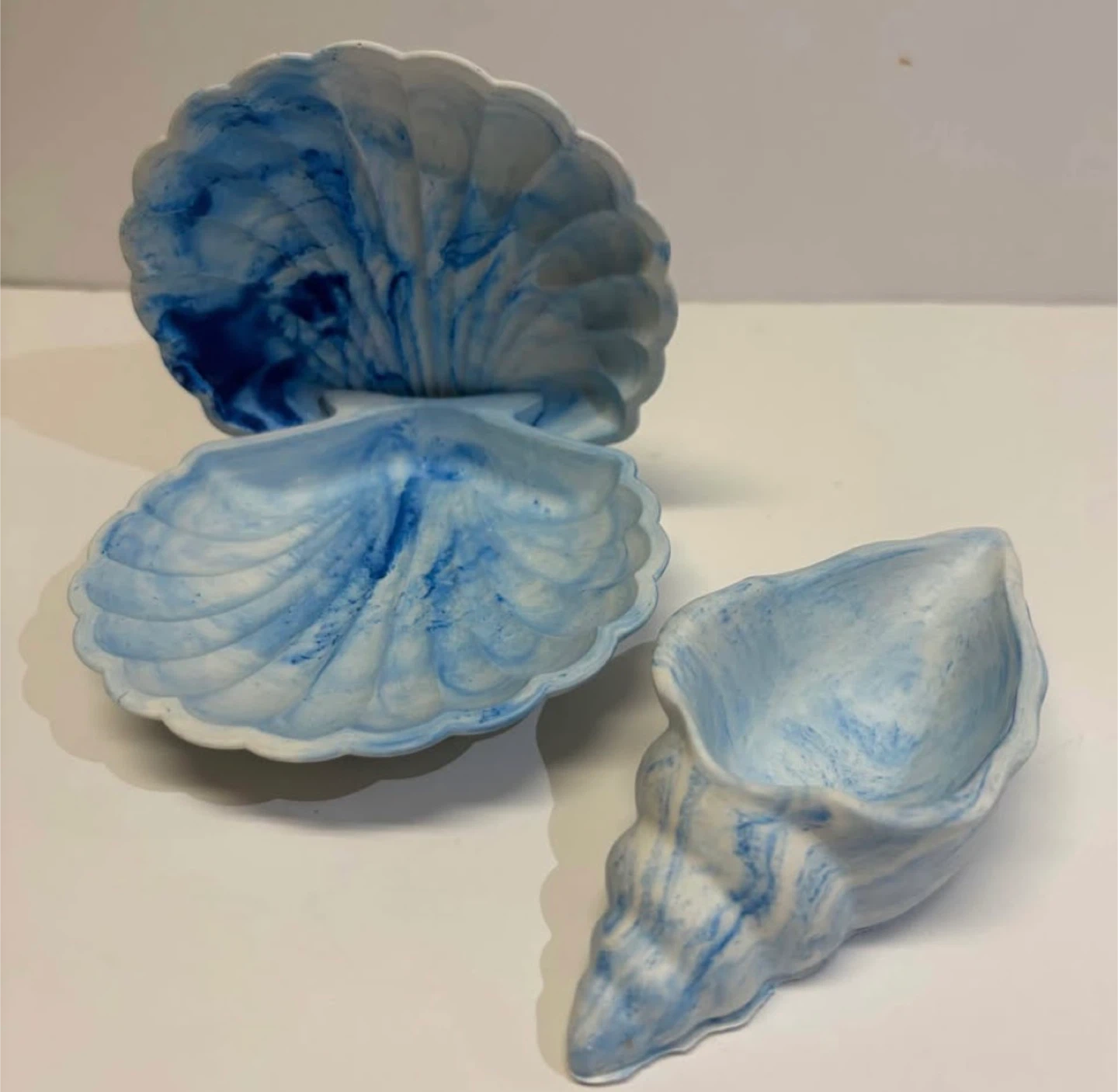 handmade blue marble seashell trinket set  decor - photo 3
