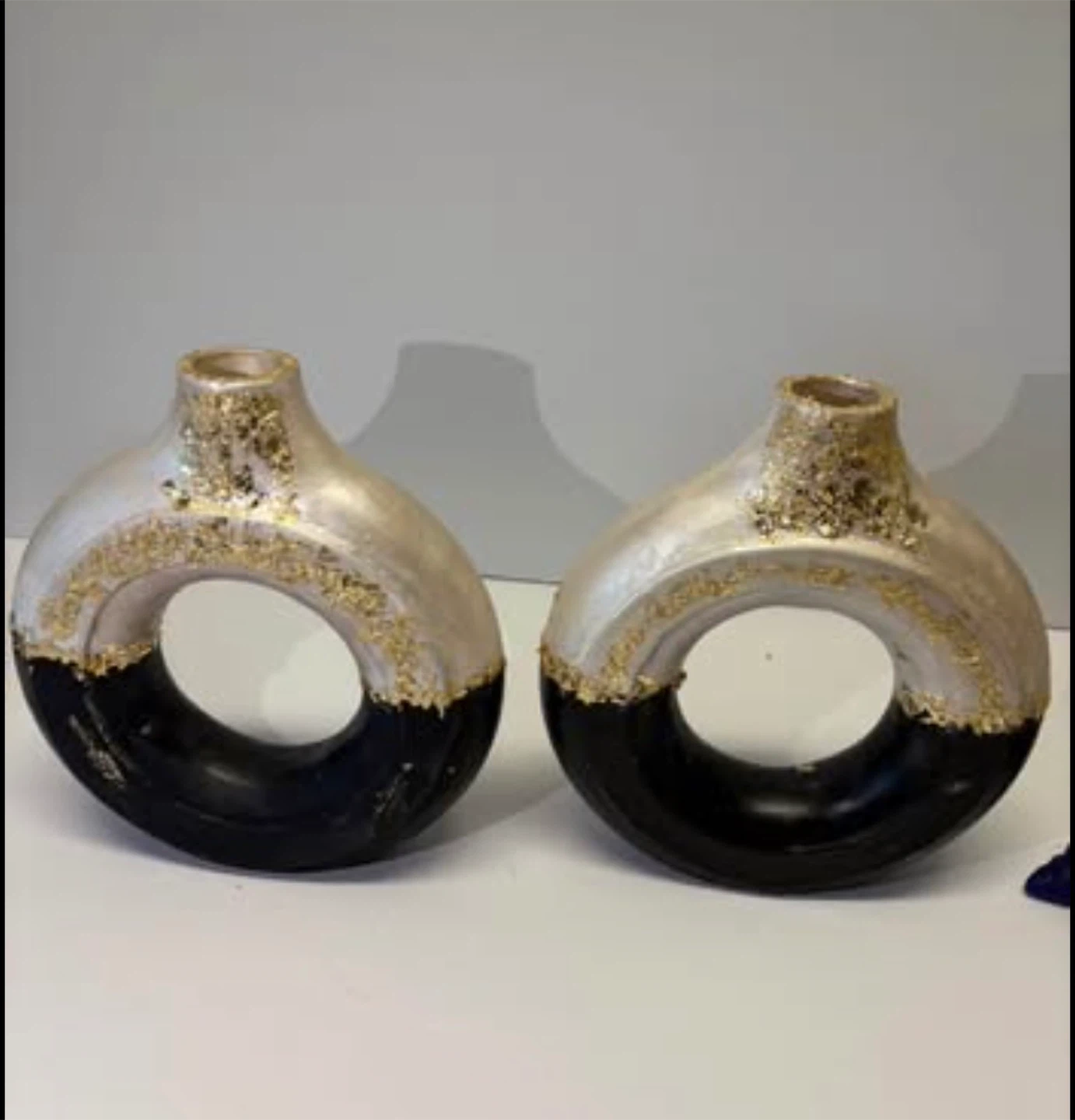 Modern donut Vase Set of 2 - Black & pearlescent - photo 4