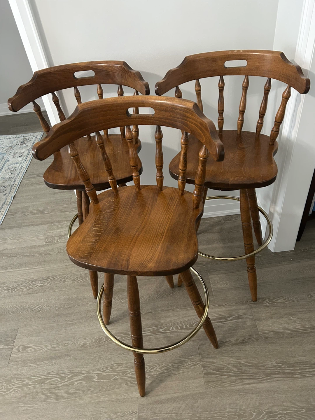 Set of 3 Wooden Swivel Bar Stools