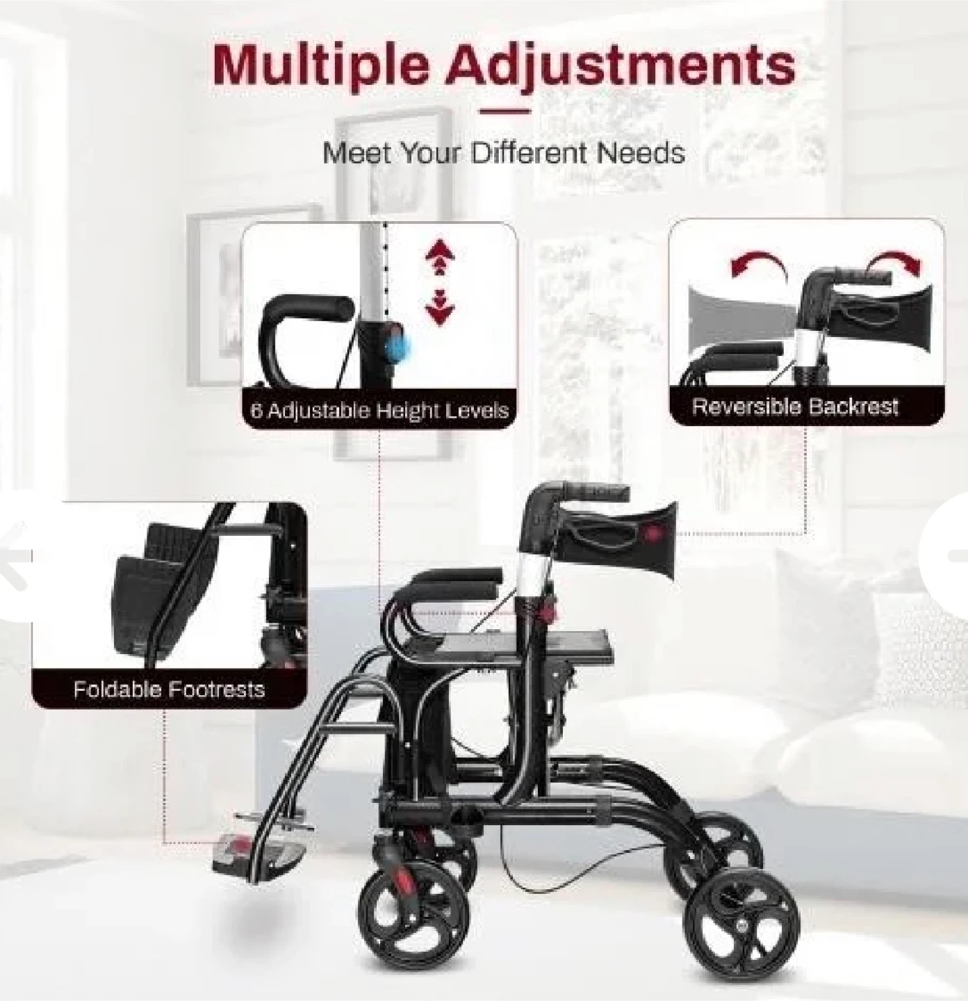 Costway Walker with Seat & Foldable Footrests - photo 4