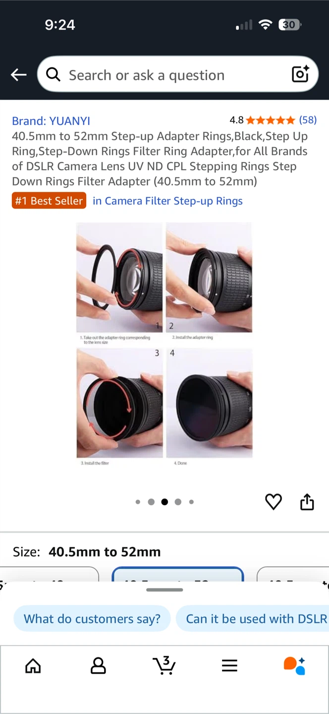 Kase Step Up Ring (40.5-52mm) Adapter - New