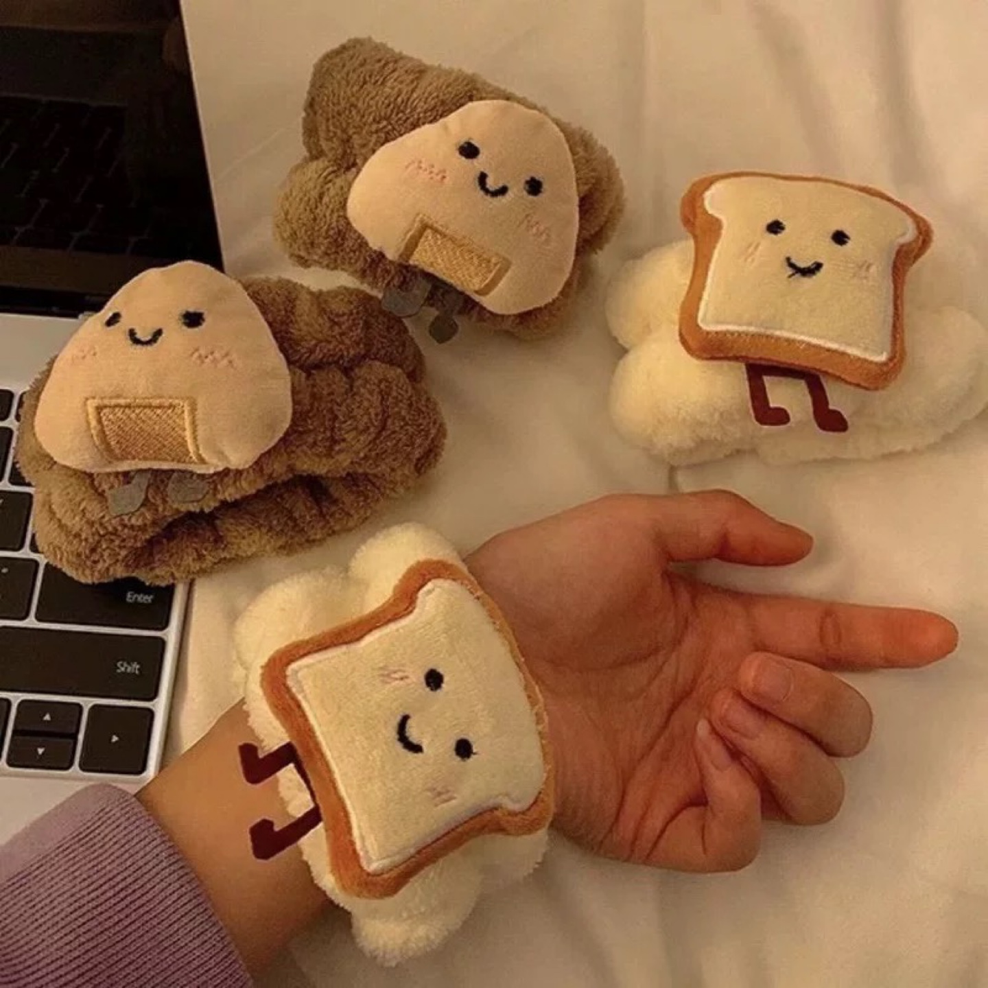 New‼️Cute Bread & Rice Ball Plush Hair Ties & Wristbands - photo 2