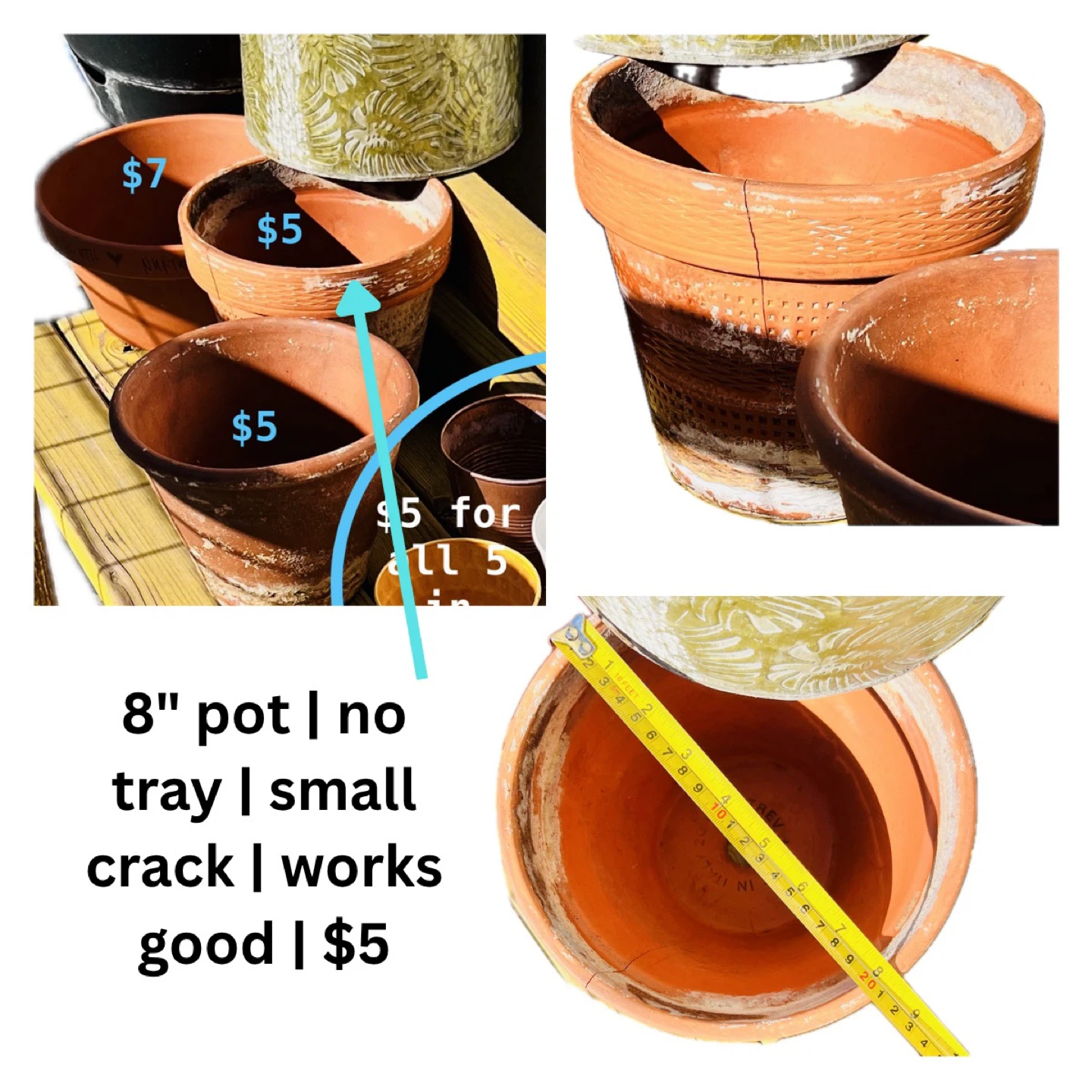 🪴3x Terracotta Clay Plant Pots - 2 x 8" and 1 x 10" 🧡 - photo 3