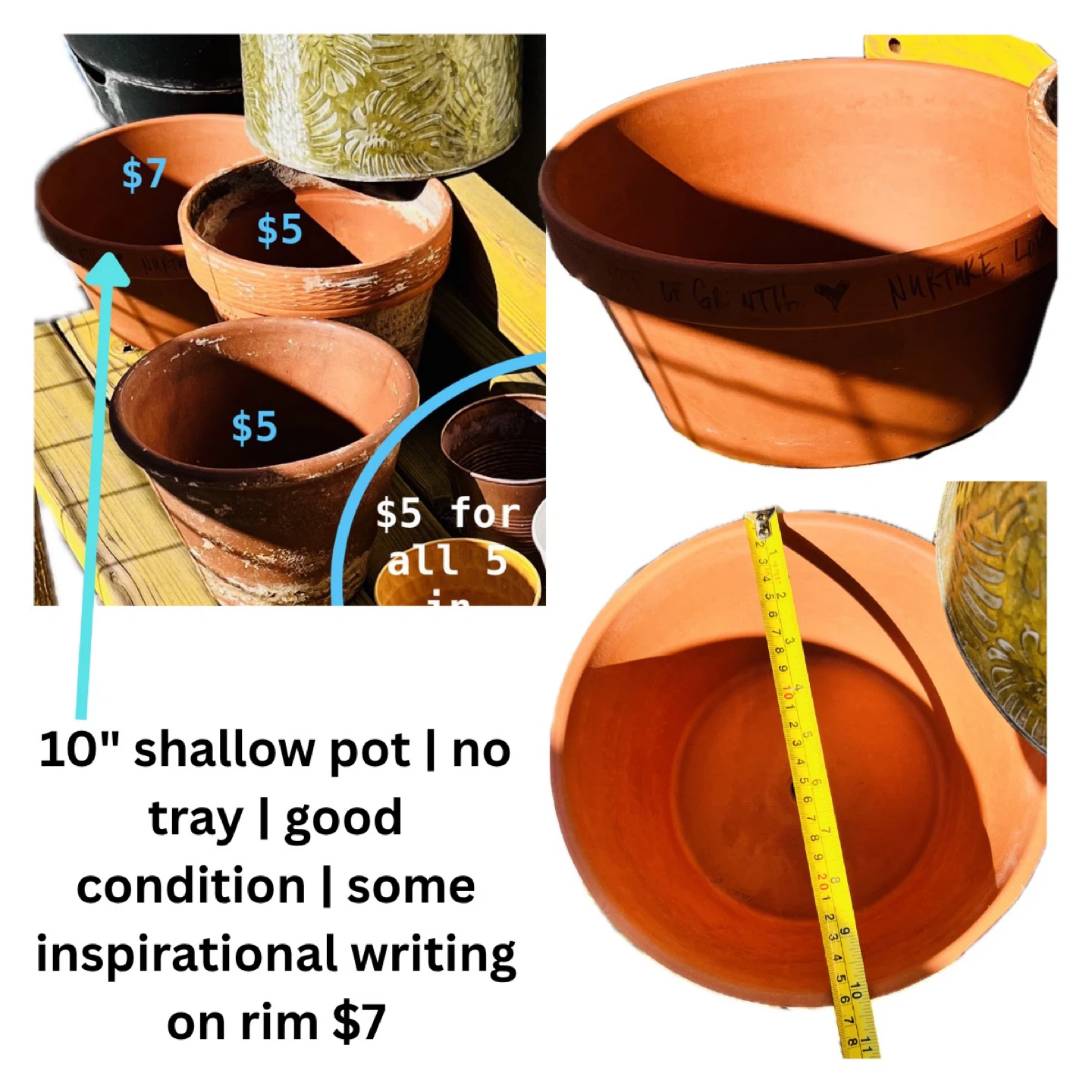 🪴3x Terracotta Clay Plant Pots - 2 x 8" and 1 x 10" 🧡