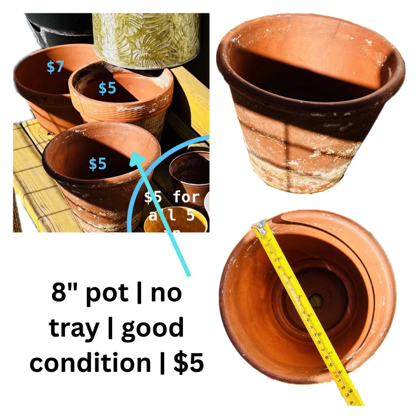 🪴3x Terracotta Clay Plant Pots - 2 x 8" and 1 x 10" 🧡 - photo 2