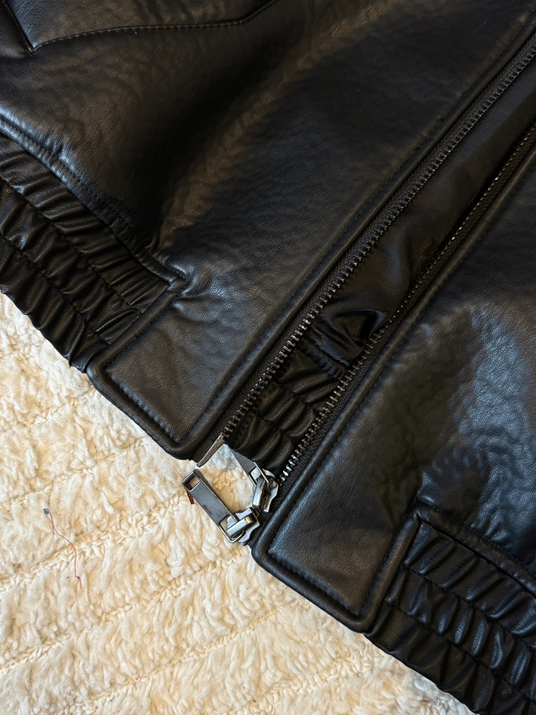 ZARA Black Leather Bomber Jacket - Size L - photo 4