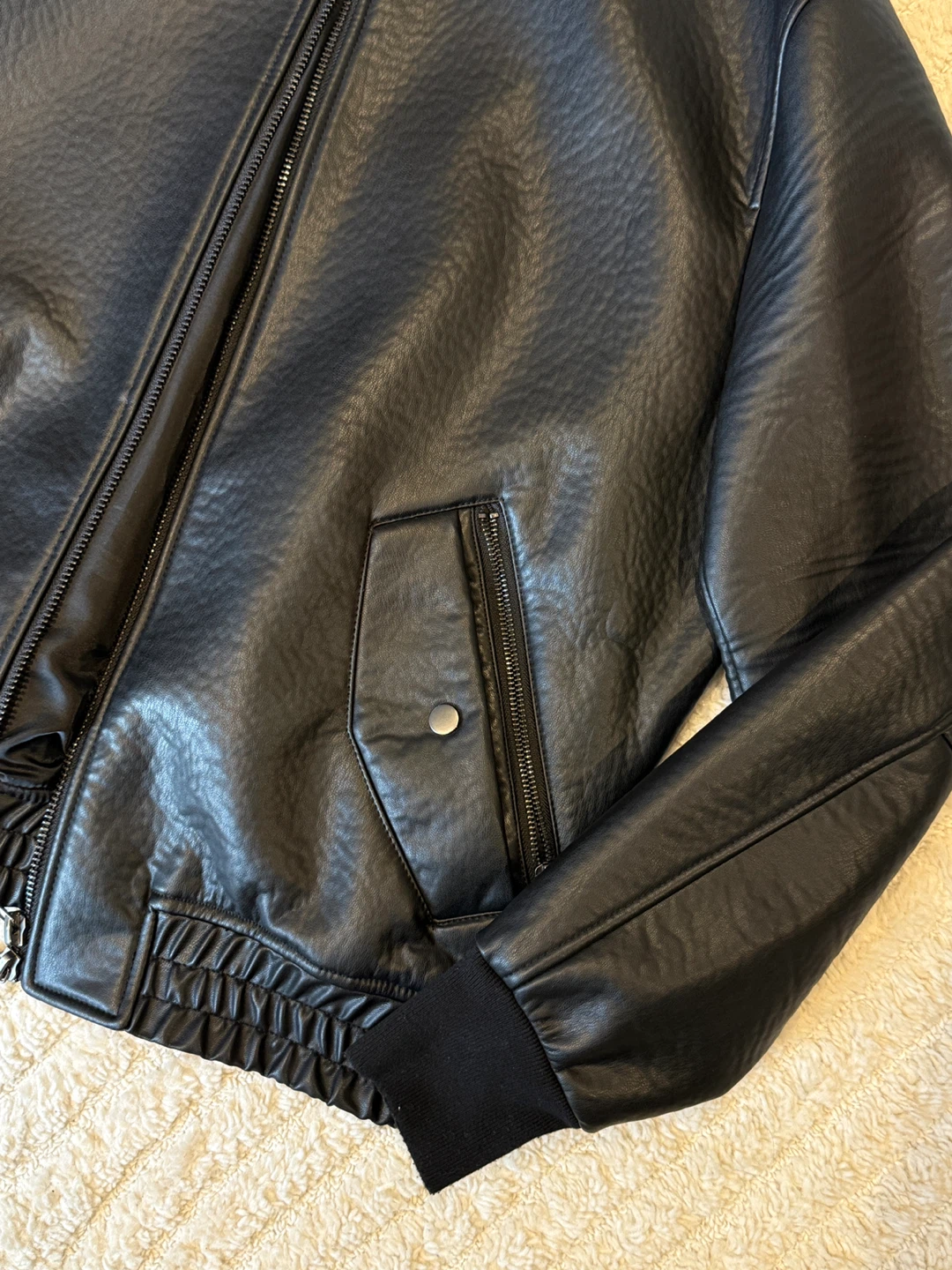 ZARA Black Leather Bomber Jacket - Size L - photo 2