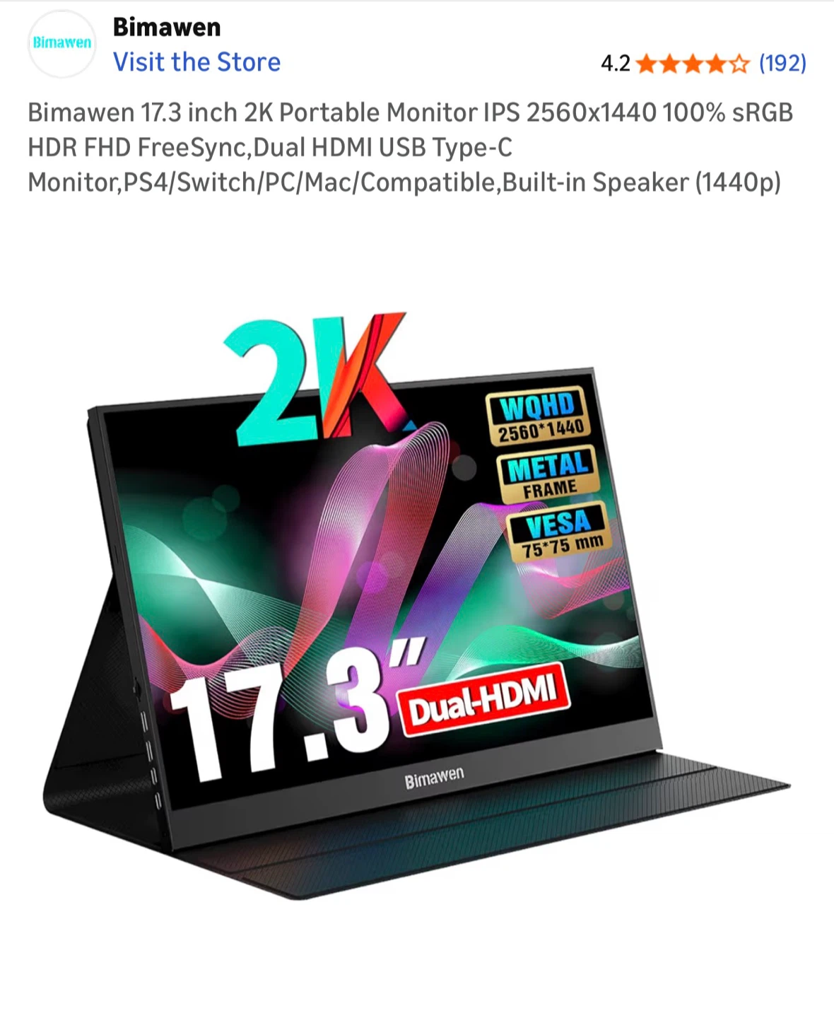 Bimawen 17.3 inch 2K Portable Monitor - Like New! - photo 4