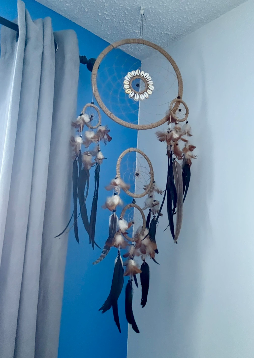 Multi Hoop Dream Catcher with Feathers and Shel