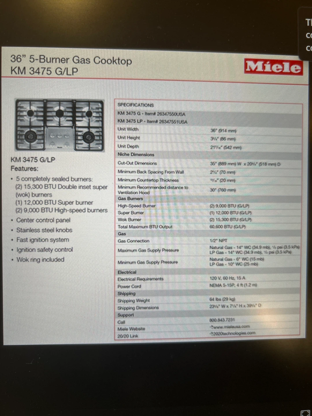 Brand new Miele cooktop
