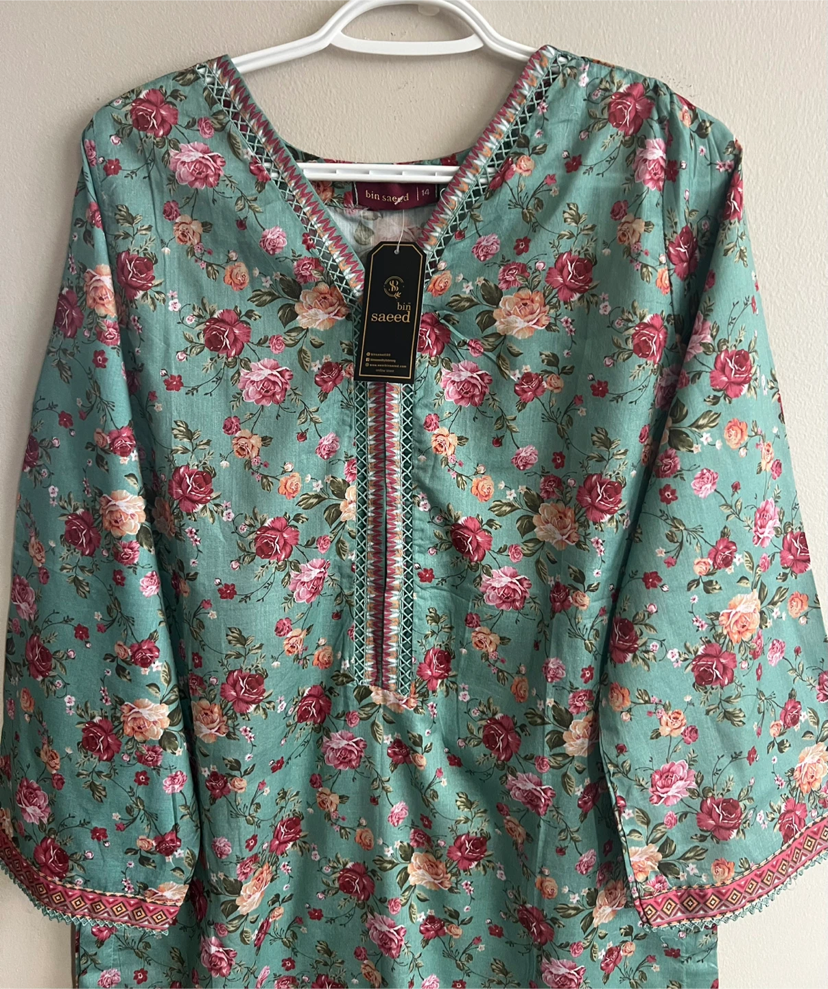 Bin Saeed Floral Kurti and Pants Set - Size : L - photo 2