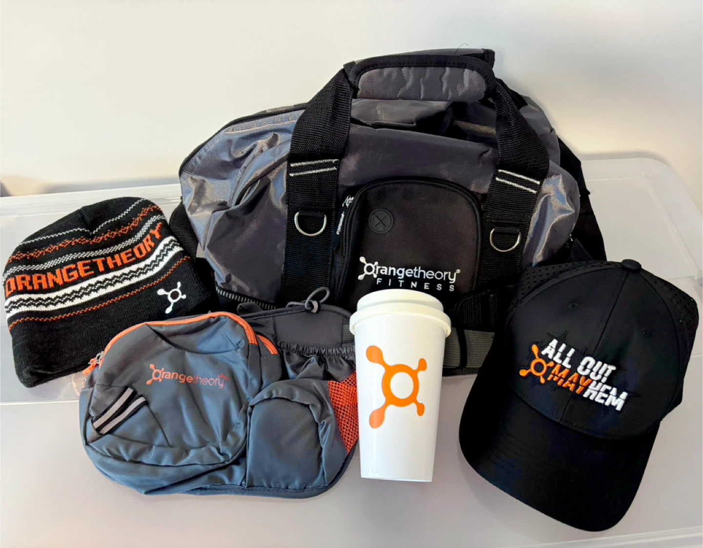 Orange Theory Gym Bag, Belt Bag, Baseball Cap, Winter Hat, Cup