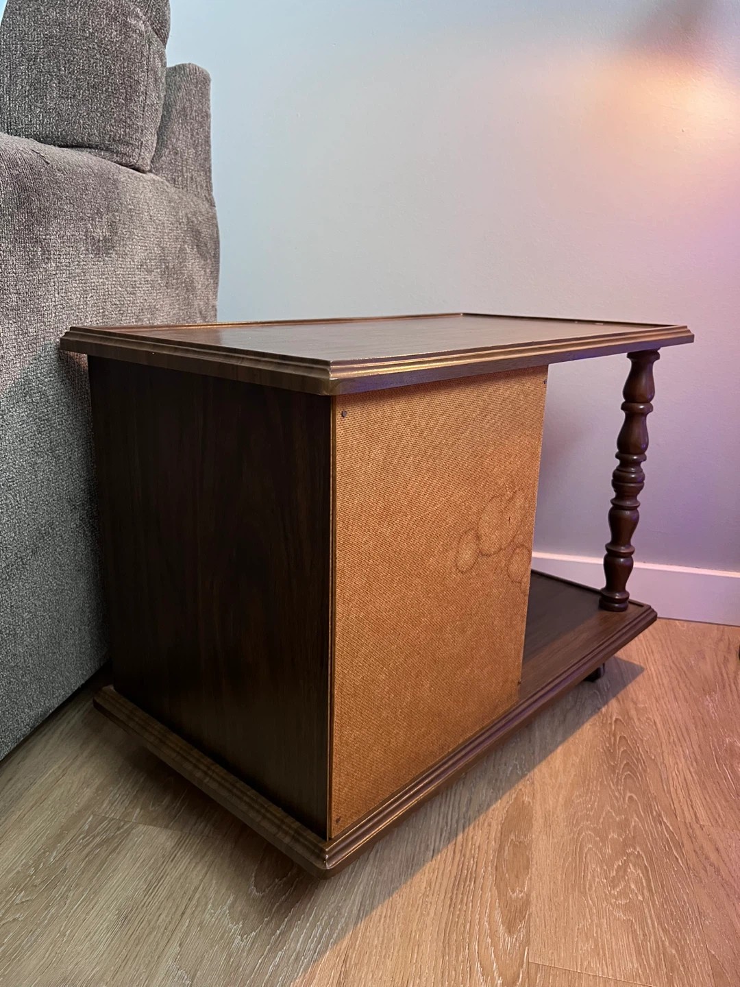 Vintage Brown Wood Side Table with Door and wheels - photo 5