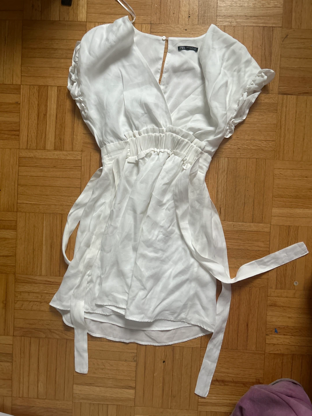 Zara White Dress with Tie Waist