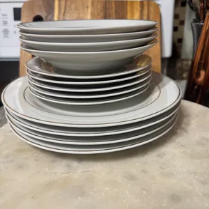 CELEBRATION White Porcelain Plates with Gold Trim